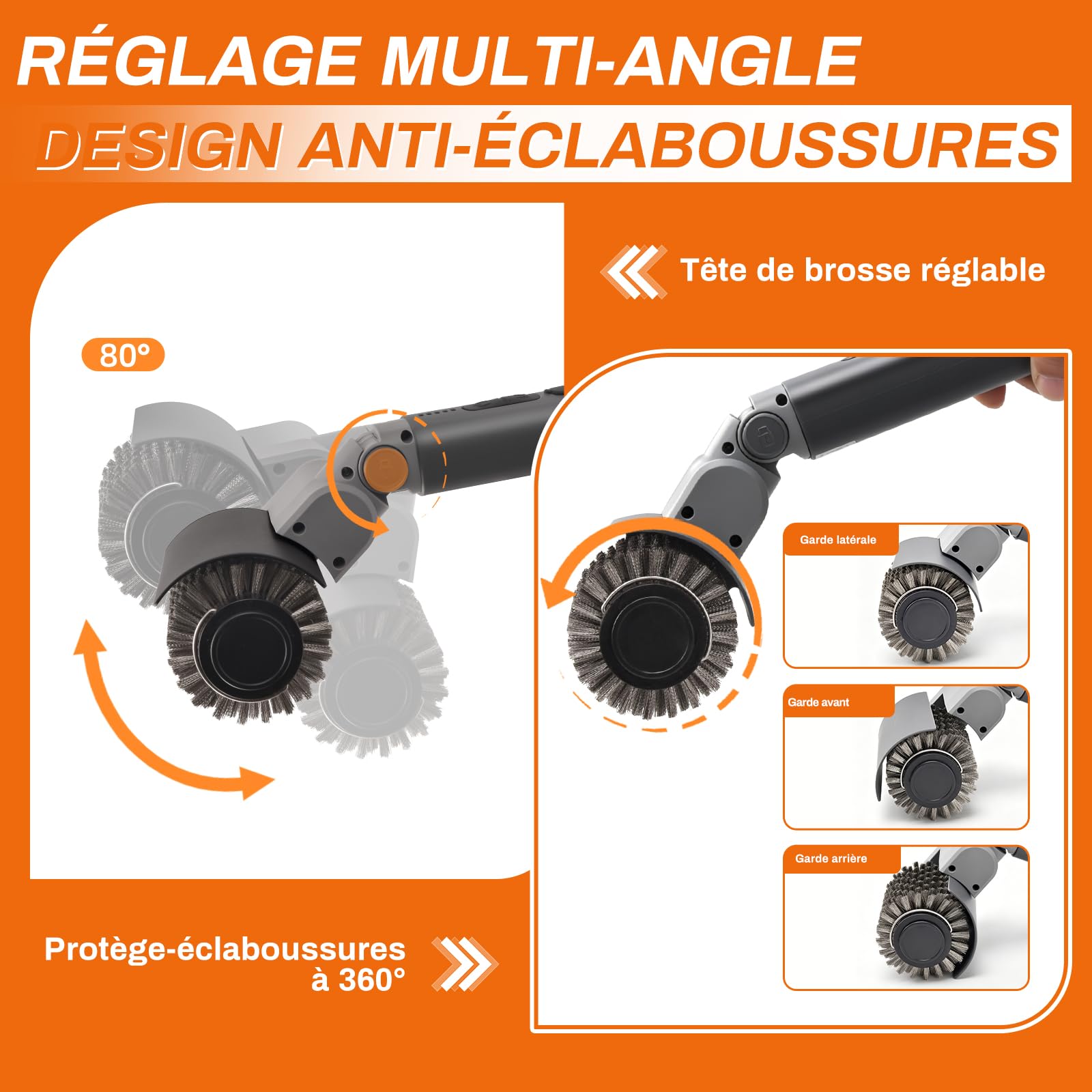 Brosse Barbecue Électrique sans Fil 3-en-1, 150 Min Autonomie – 3 Têtes & 3 Vitesses, Angle Réglable, Lave-Vaisselle, Résistante Chaleur (Gris)