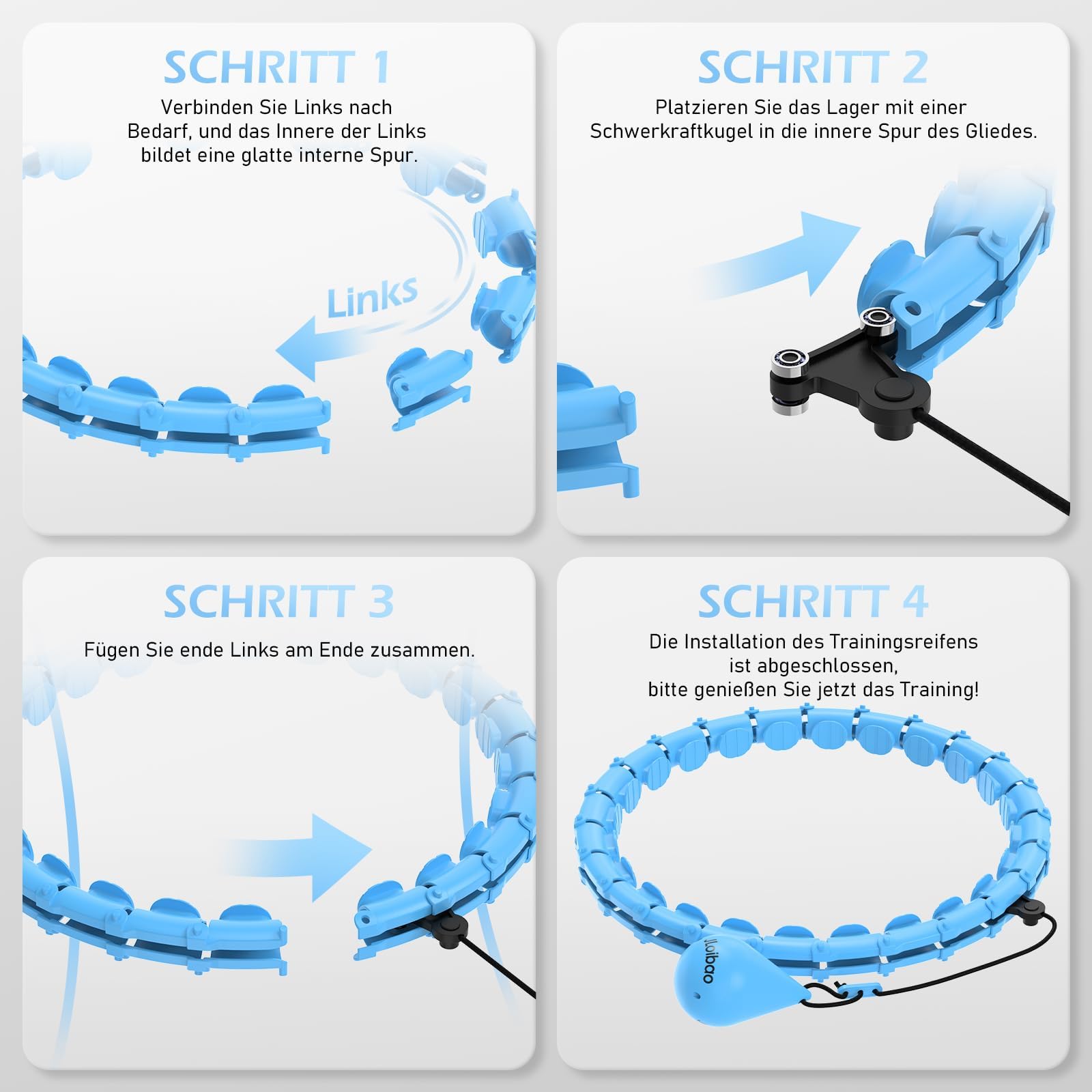 Hula Hoop Smart Dimagrante JLoibao 24 Collegamenti - Regolabile 77-132cm, Con Palla Di Gravità A Zampa Di Gatto - Foto 11