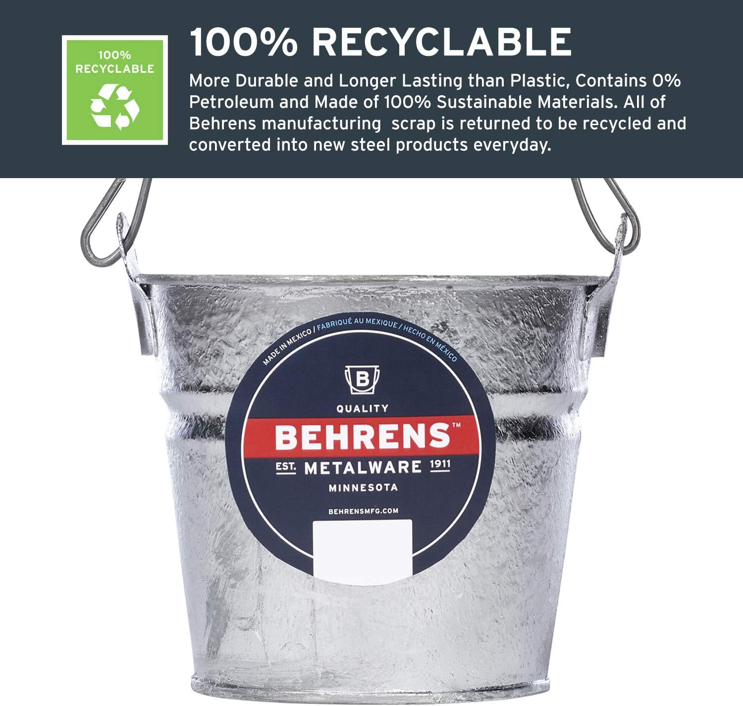 Behrens 1202 Hot-Dipped Galvanized Steel Utility Pail, 2-Quart, Silver