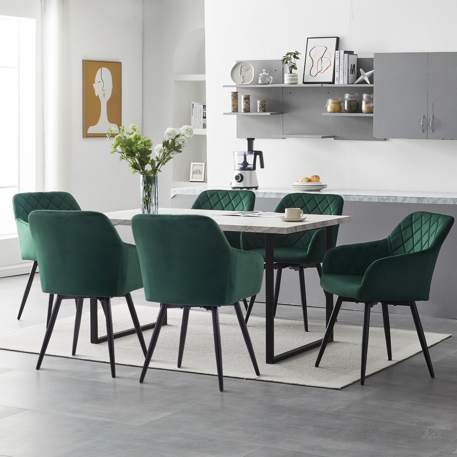CLIPOP Esszimmerstühle Drehbar 2er Set mit Armlehne, Samt Polsterstuhl Gepolstert Sitz Küchenstuhl Drehstuhl Armlehnenstuhl für Esszimmer Wohnzimmer Büro (Samt Grün, 2er Set)