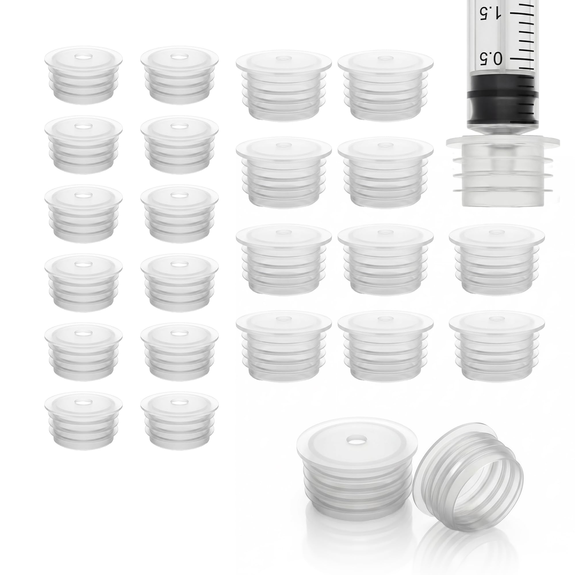 Zoeynex 24 Pack Mixed Press-In Bottle Adapters (12 Small + 12 Large) - Variety Kit Fits 0.7" & 0.85" Openings - Leak-Proof Dosing Plugs for Oral Syringes - Family & Pet Safe Essentials