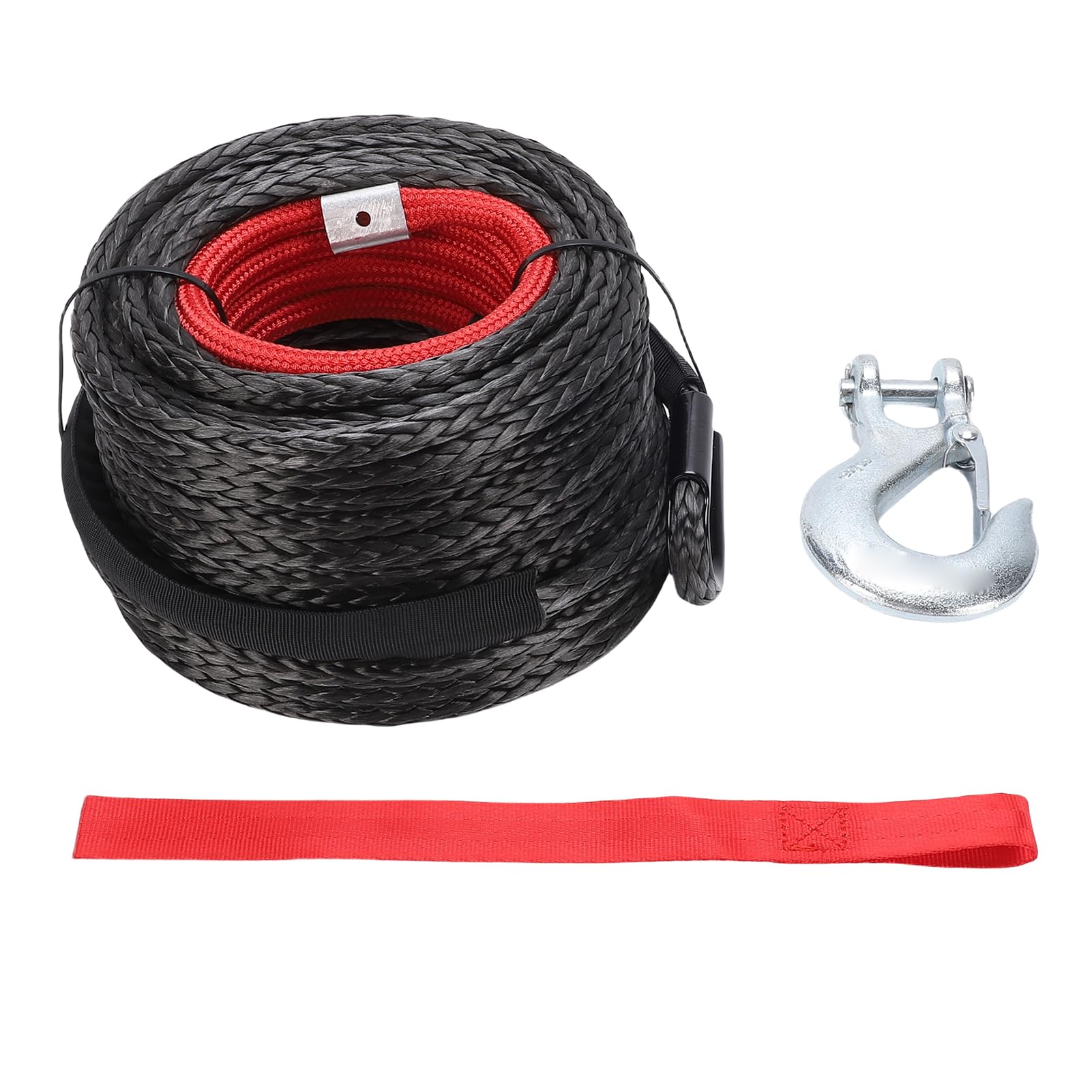 Corde de Treuil Synthétique de 8 Mm X 15 M, Câble de Treuil à 12 Brins de Résistance à la Rupture de 5,6 Tonnes avec Crochet forgé Haute Résistance, pour SUV, Véhicule