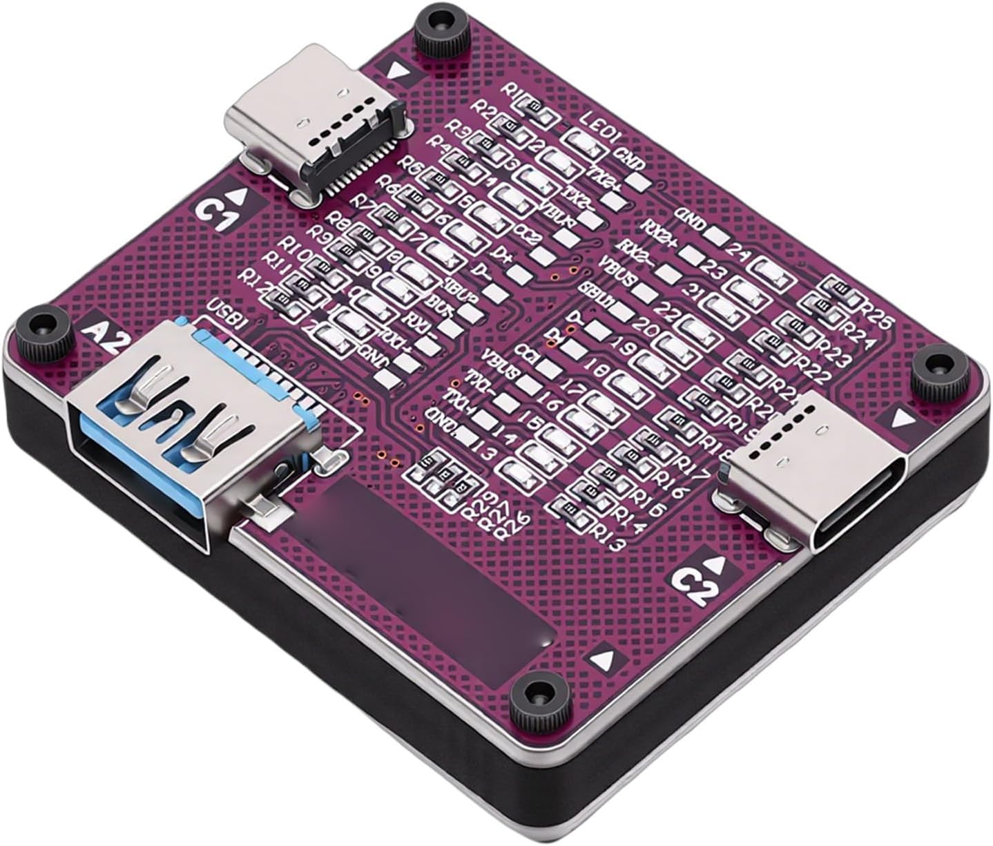 Jiawu USB Cable Tester Board, 24 LED Indicators with 3 Ports for Type C and USB Cable Testing, Quick Detection of Short Circuit and Data Issues
