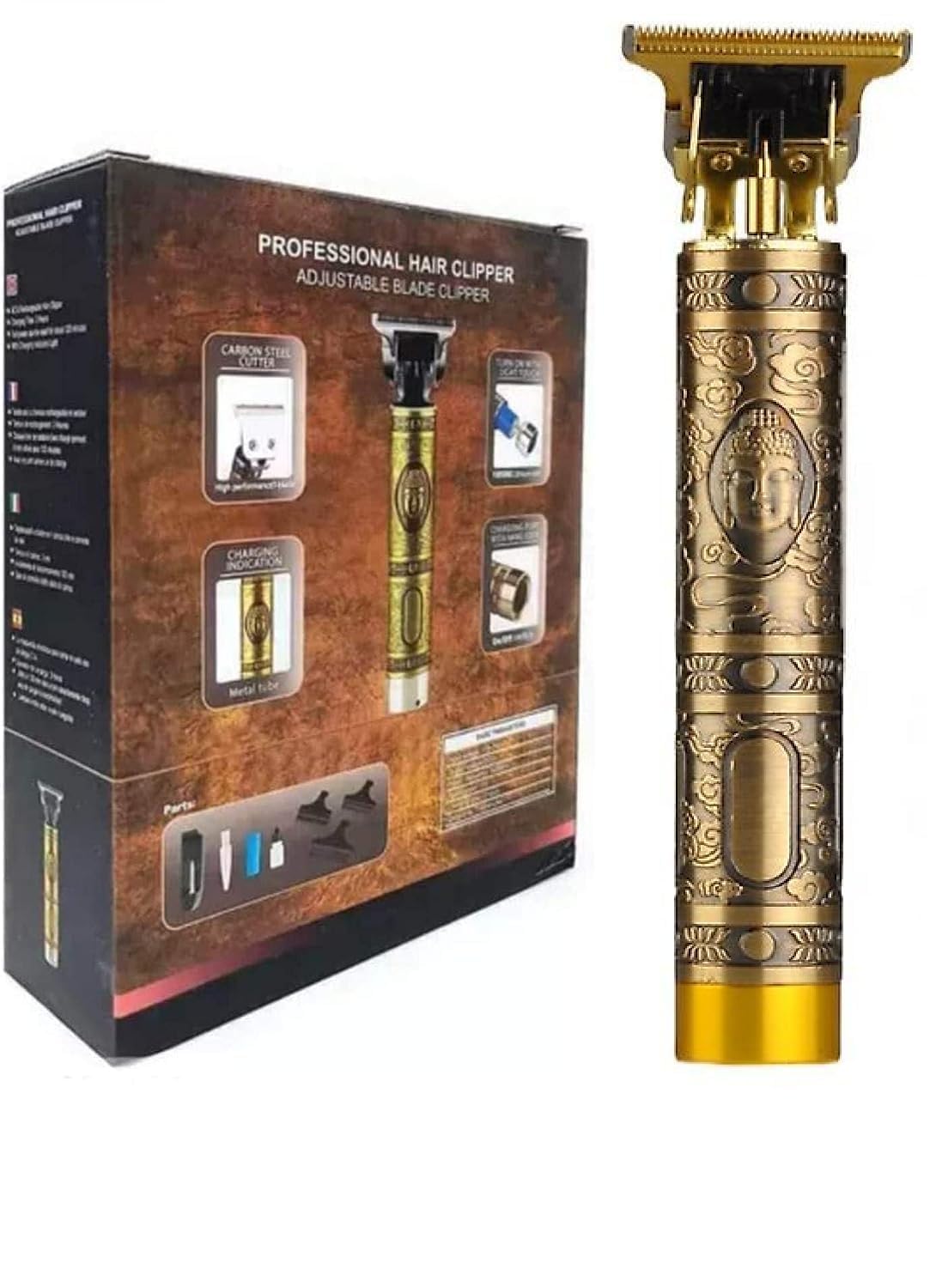 Buddha Style Beard Trimmer For Men, Professional Hair Clipper, Hair Trimmer and Shaver For Men Adjustable Blade Clipper and Shaver, Close Cut Precise Hair Machine, Body Trimmer, Gold