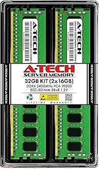 A-Tech 32GB Kit (2x16GB) DDR4 2400MHz PC4-19200 ECC RDIMM 2Rx8 Dual Rank 1.2V ECC Registered DIMM 288-Pin Server & Workstation RAM Memory Upgrade Modules (A-Tech Enterprise Series)