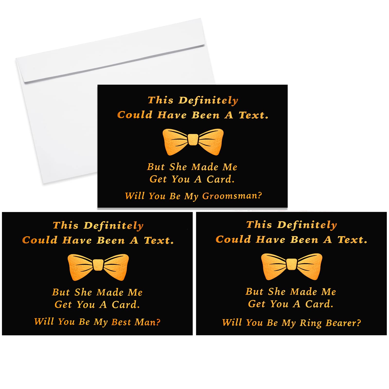 14 Pcs Groomsmen Proposal Cards Set, Include 10 Will You Be My Groomsman Funny Cards, 2 Will You Be My Best Man Card, 2 Will You Be My Ring Bearer Card with Envelopes for Wedding, 5 x 7 Inch (Black)