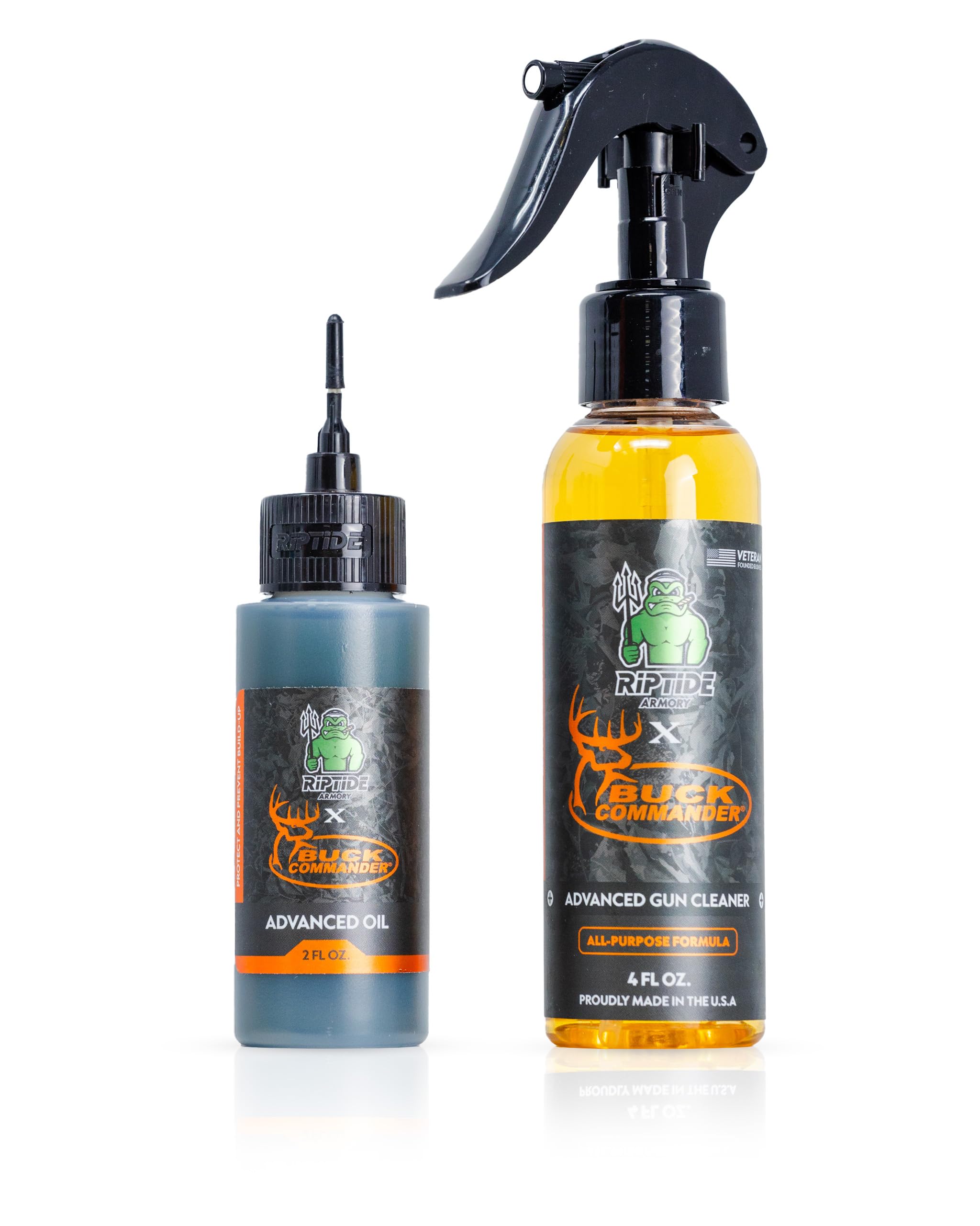 Riptide Armory x Buck Commander Advanced Gun Cleaner & Gun Oil Kit - Targeted Long-Lasting Formula -Protect & Prevent Buildup - Veteran Founded & Formulated by Former US Navy Seal (4/2oz Combo)