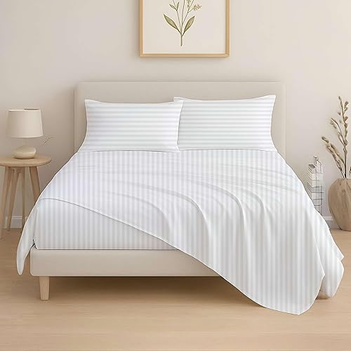 Sábanas de algodón 100% algodón 500 hilos Sábana bajera ajustable de 4 a 8 pulgadas de profundidad con elástico todo alrededor, sábanas suaves y