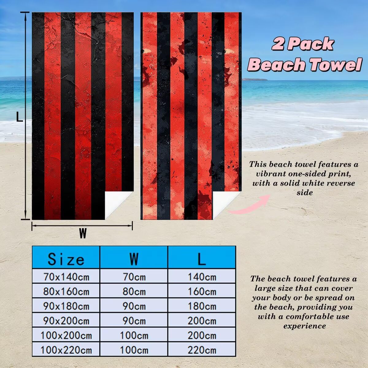 Juego de 2 Toalla Playa Grande 90x200 cm, Secado Rapido Toalla Microfibra Gimnasio, Antiarena Toallas de Playa A rayas, Grande Ligera Compacta Toallas Microfibra Mujer Hombre para Viaje Piscina -5094