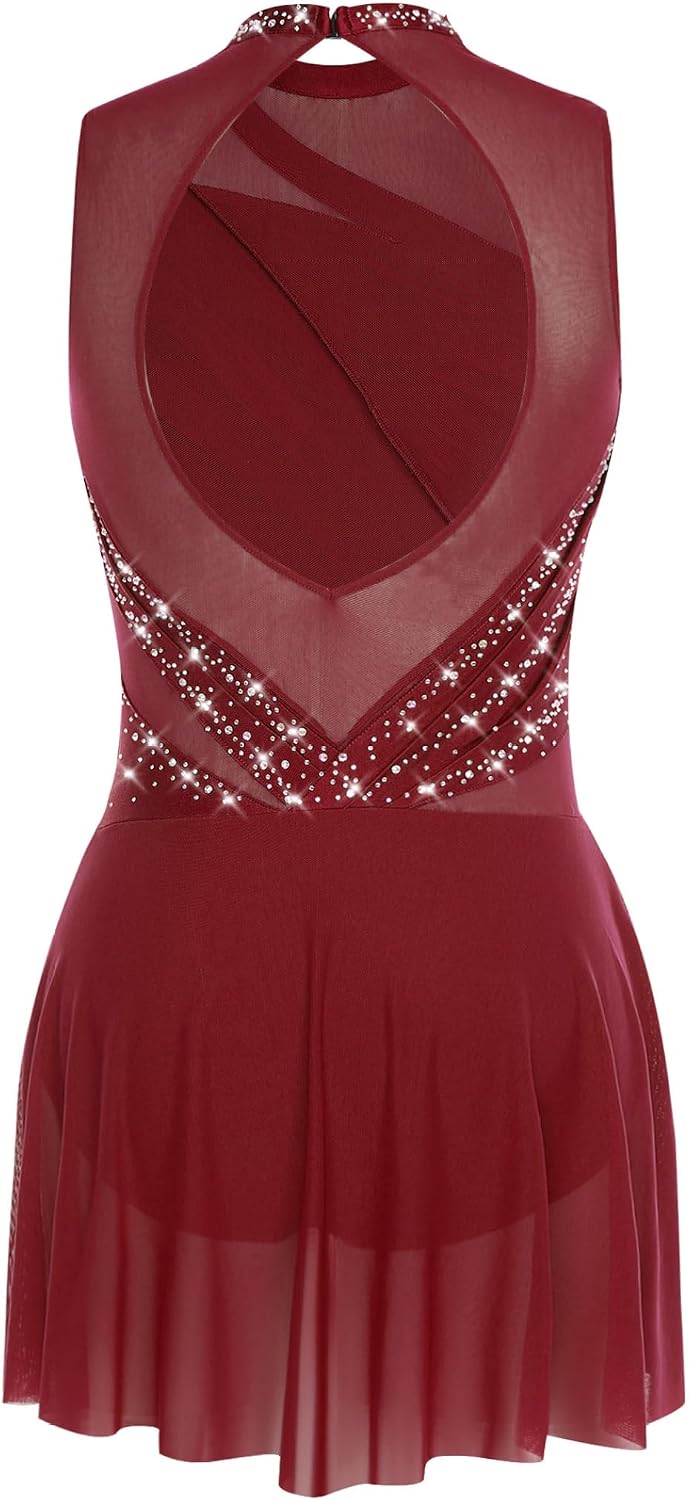Women's Lyrical Dance Dress Sleeveless Ruched Ballet Leotard Dress Modern Contemporary Dance Dresses