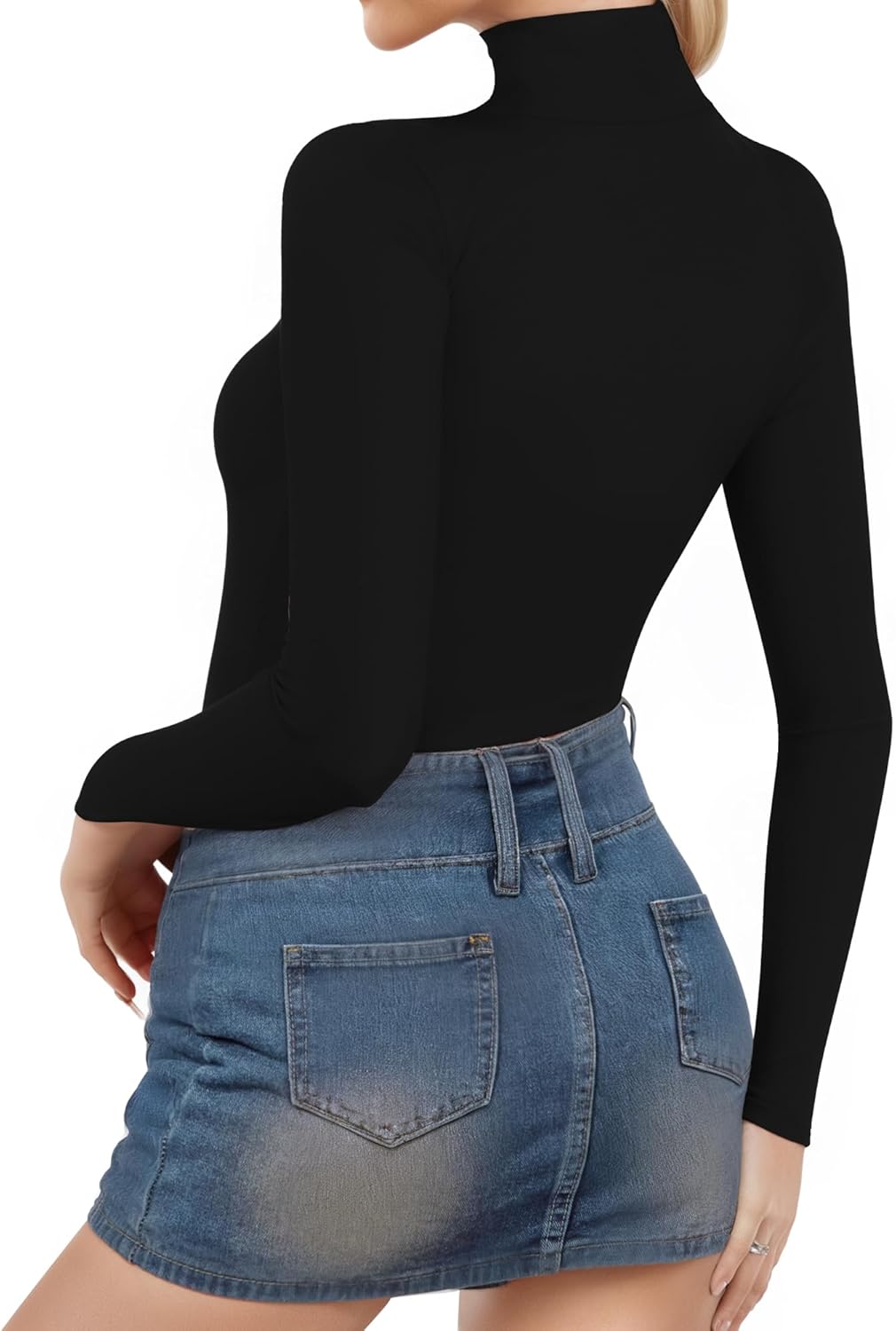 MANGOPOP Women's Mock Turtle Neck Tight Shirt + Turtleneck Shirt Double Lined Long Shirt