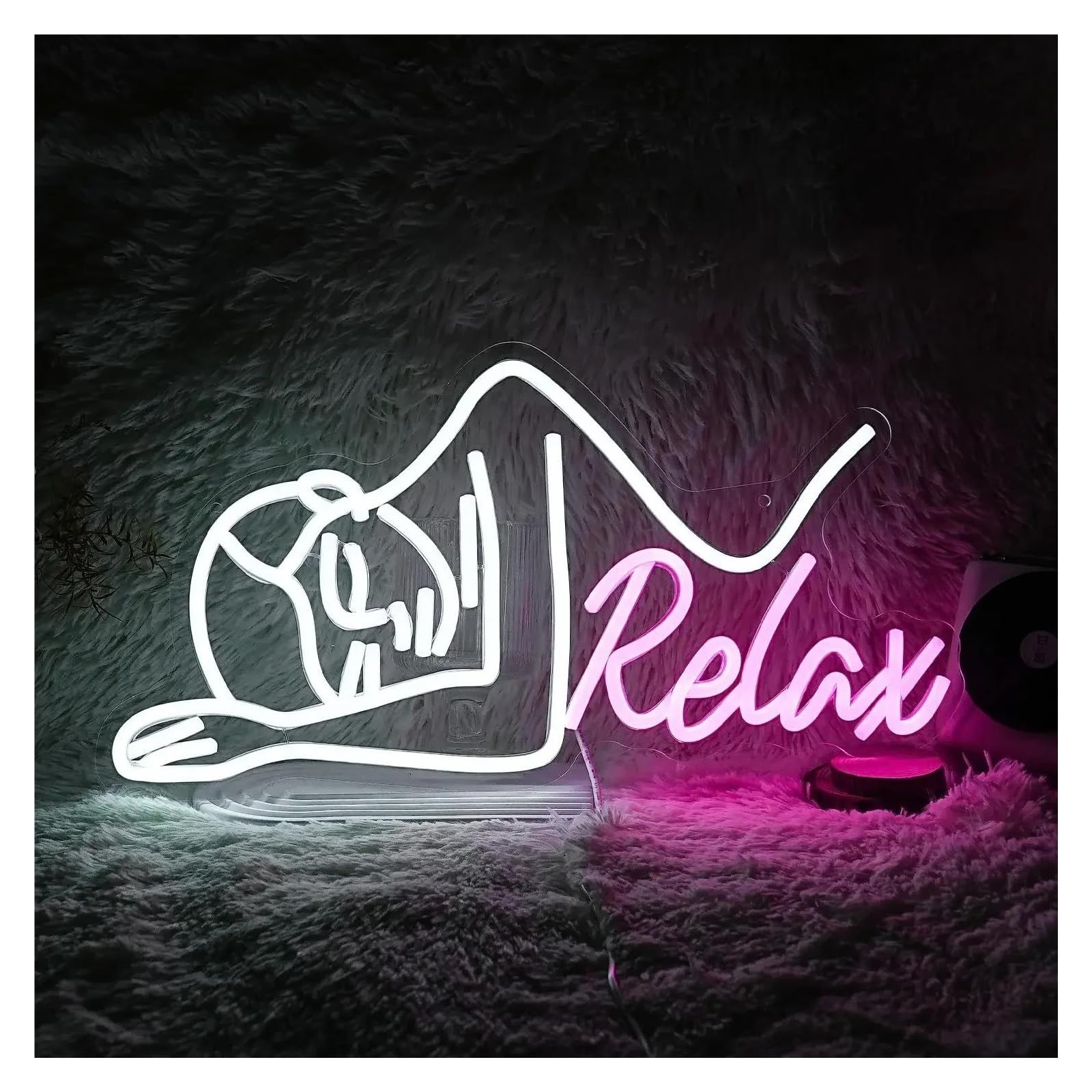 WELSAA Hanging Art Neon Signs Relax Neon Sign White Pink Lady LED Wall Decor Light USB Powered for Bedroom Living Room Beauty Salon Massage Shop Ladies Room 42.5cm×22cm