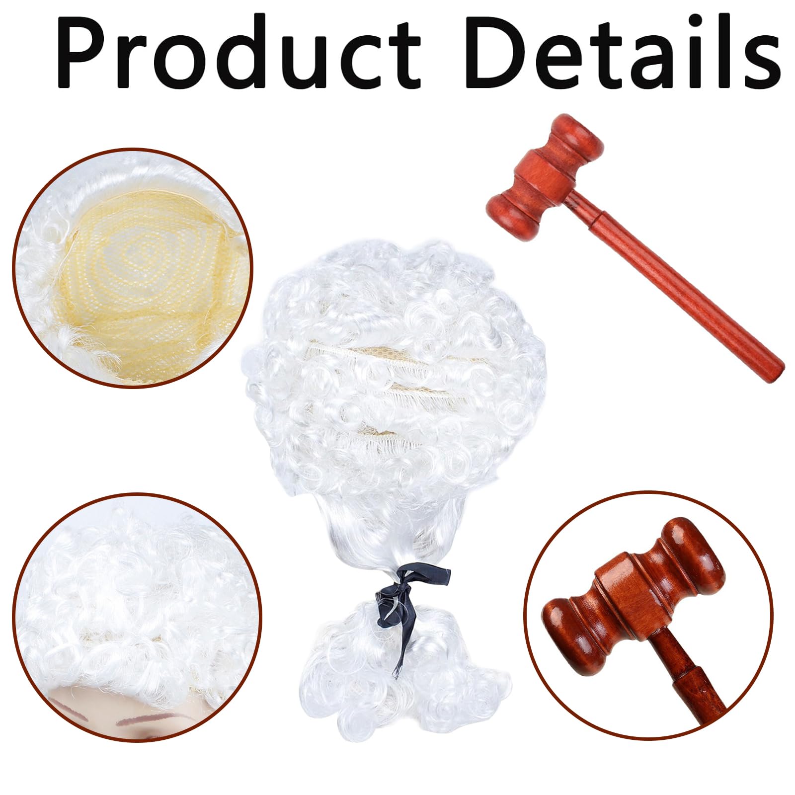2 Pcs Judge costume accessories Judge Wig Mini Wooden Judge Gavel Toy Judge Court Lawyer Wig Headwear Party Costume Accessories for Cosplay Role-playing Halloween Costume Accessories Theme Party - Image 3