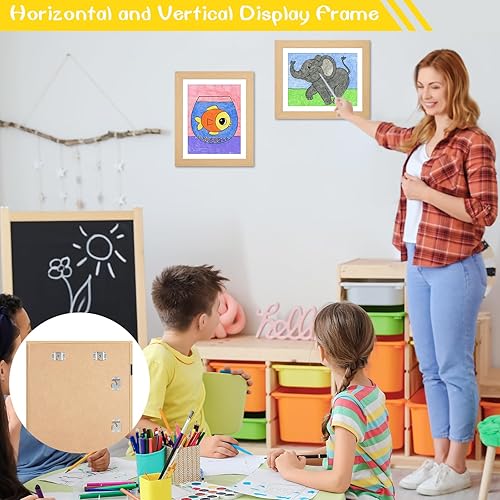 Miniatura 3 de Paquete de 3 marcos de arte en grano de madera para niños, 10 x 12.5 pulgadas con paspartú, 8.5 x 11 pulgadas sin paspartú, apertura frontal