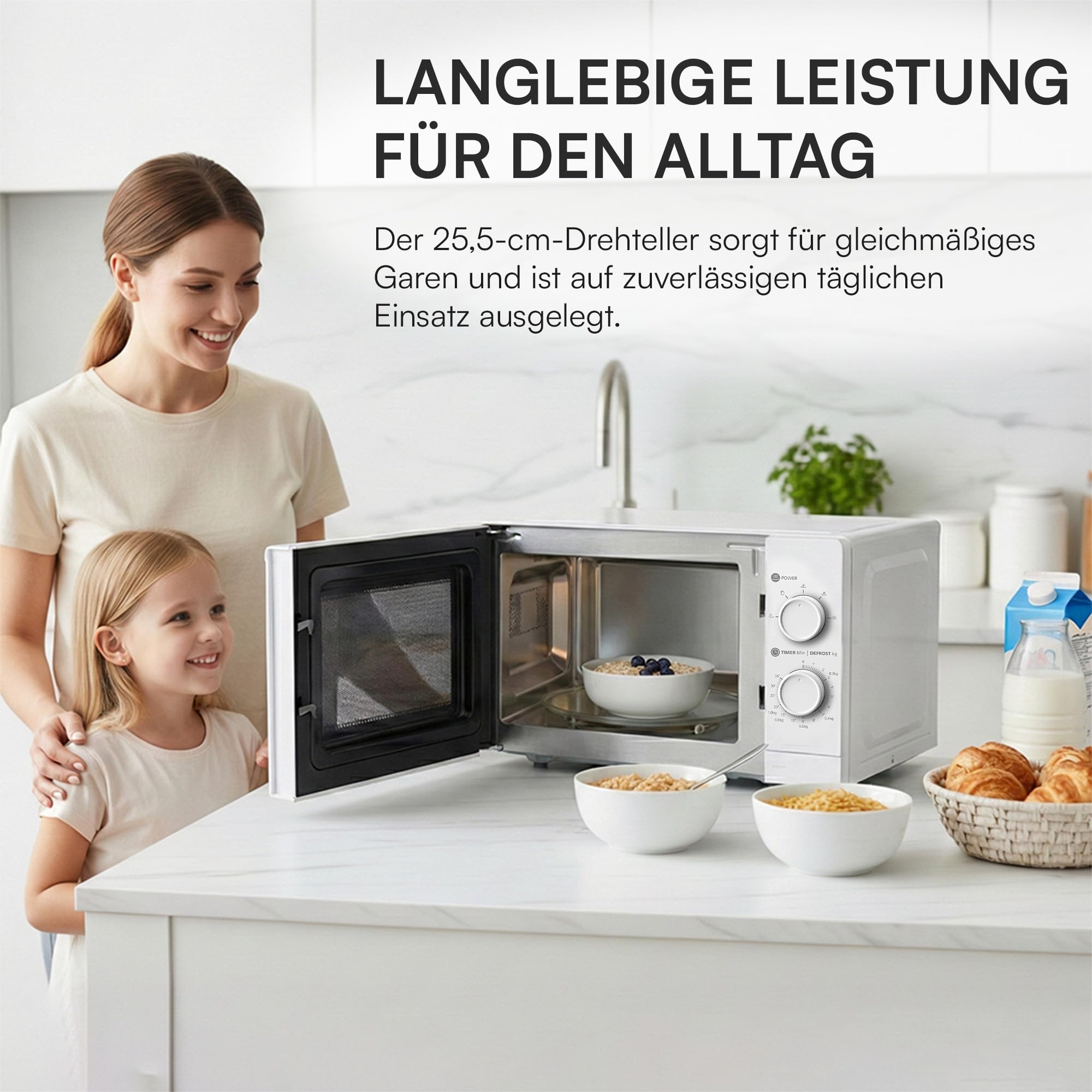 HMW-MD20MWH Mikrowelle • 20 L - 700 W, Manuelle Bedienung - 5 Leistungsstufen, Auftaufunktion - Drehregler - Weiß, 3 Jahre Garantie