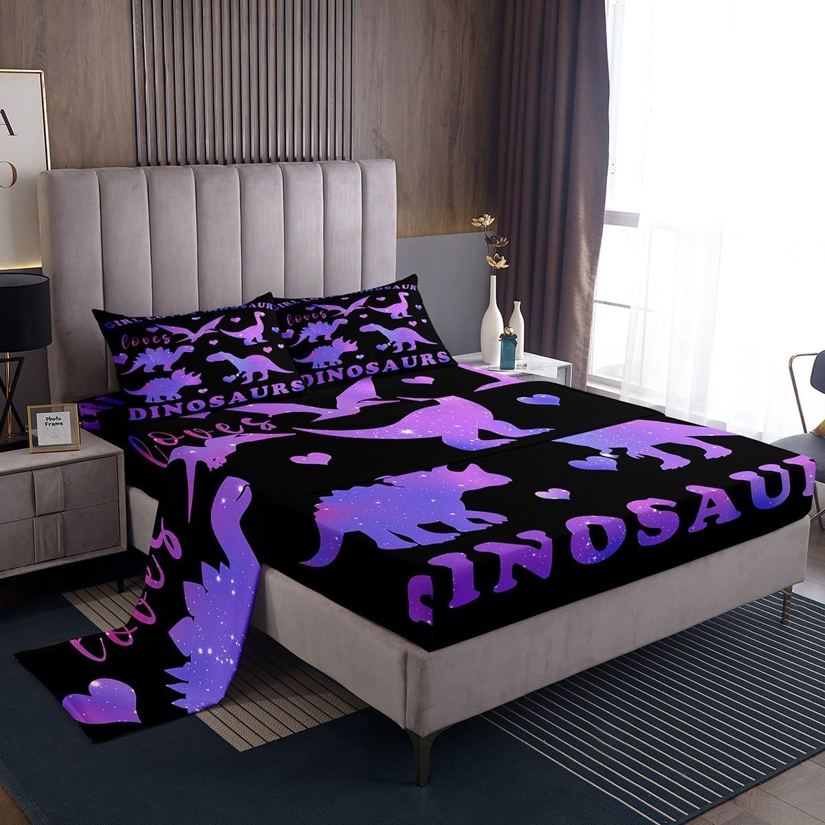 jejeloiu Gymnastics Fitted Sheet Twin Size Kids Dancer Bedding Set for Boys Girls Teens Black Purple Bed Sheets Set