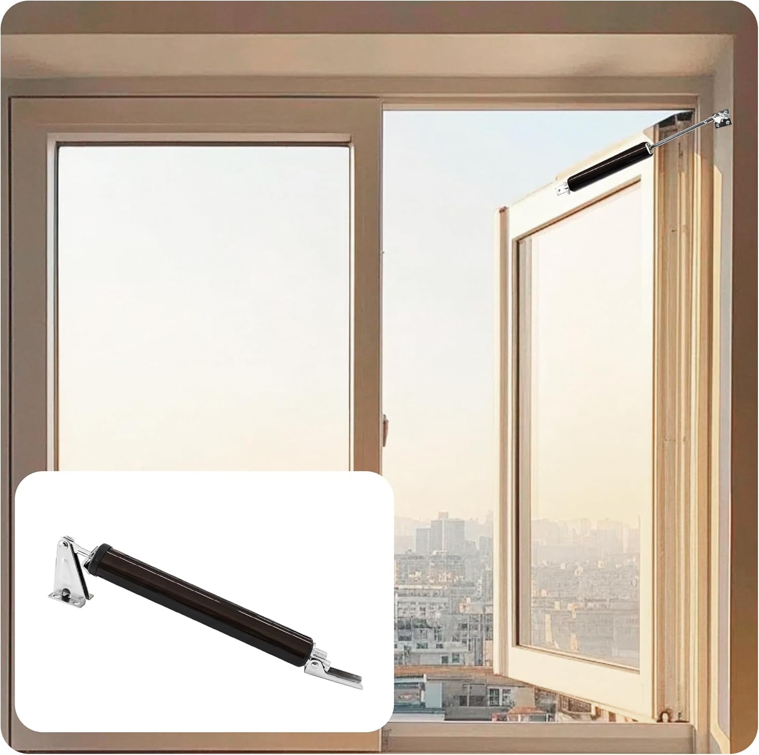 Adjustable Pneumatic Door Closer Kit, Heavy Duty Storm Door Closer with Hold Open Feature for Medium and Lightweight Screen Doors (Brown)