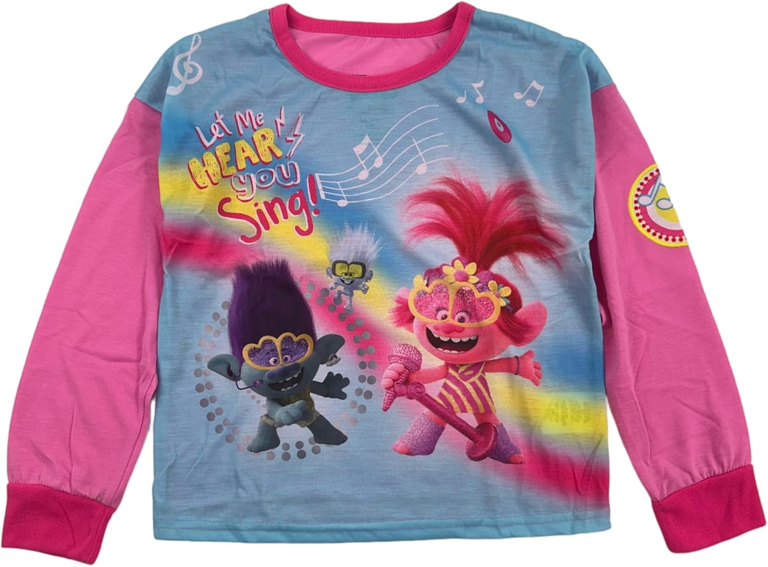 Trolls Little Girls' Two-Piece Pajama Set - Long Sleeve Top and Pants, Blue, 6/6X - Image 2