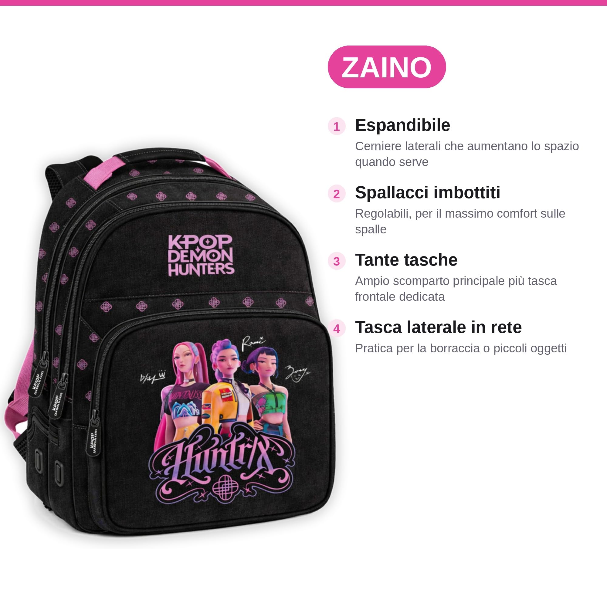 VARZI Zaino + Astuccio KPop Demon Hun ters Huntrix con Borraccia in Omaggio - Set Scuola Bambina KPop Fan