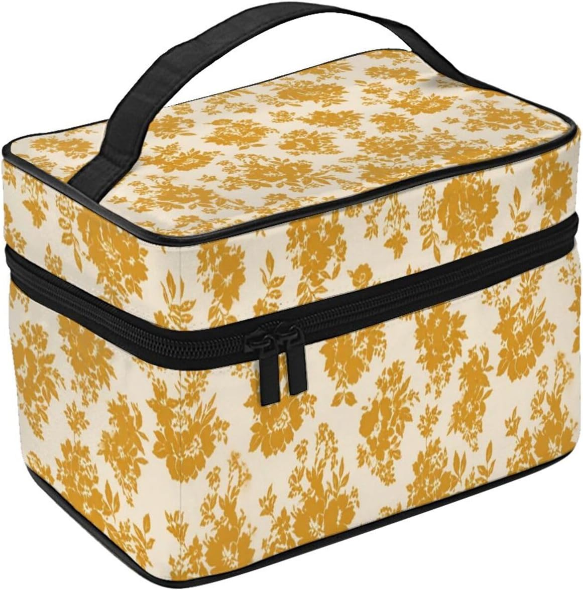 Floral Yellow Cream Travel Toiletry Bag 9x6.7x6.3 Inch,Makeup Bag Cosmetic Organizer With Compartments Elastic Holders Portable Travel Kit For Women Men image 2
