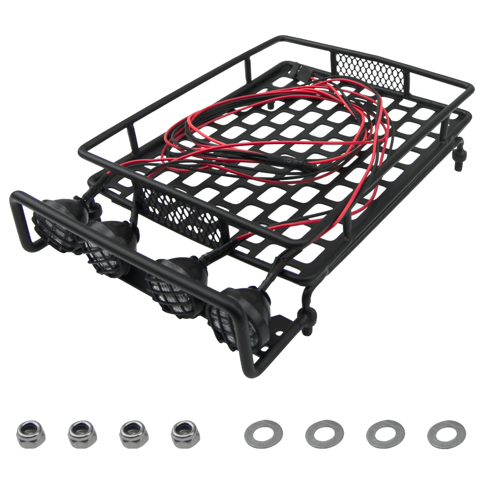 ShareGoo 152mm x 107mm RC 1/12 Metal Roof Rack Luggage Basket with 4LED Light Set Compatible with MN D90 D99S MN98 MN99S MN-90 1/12 RC Car Upgrade Parts (Style B)
