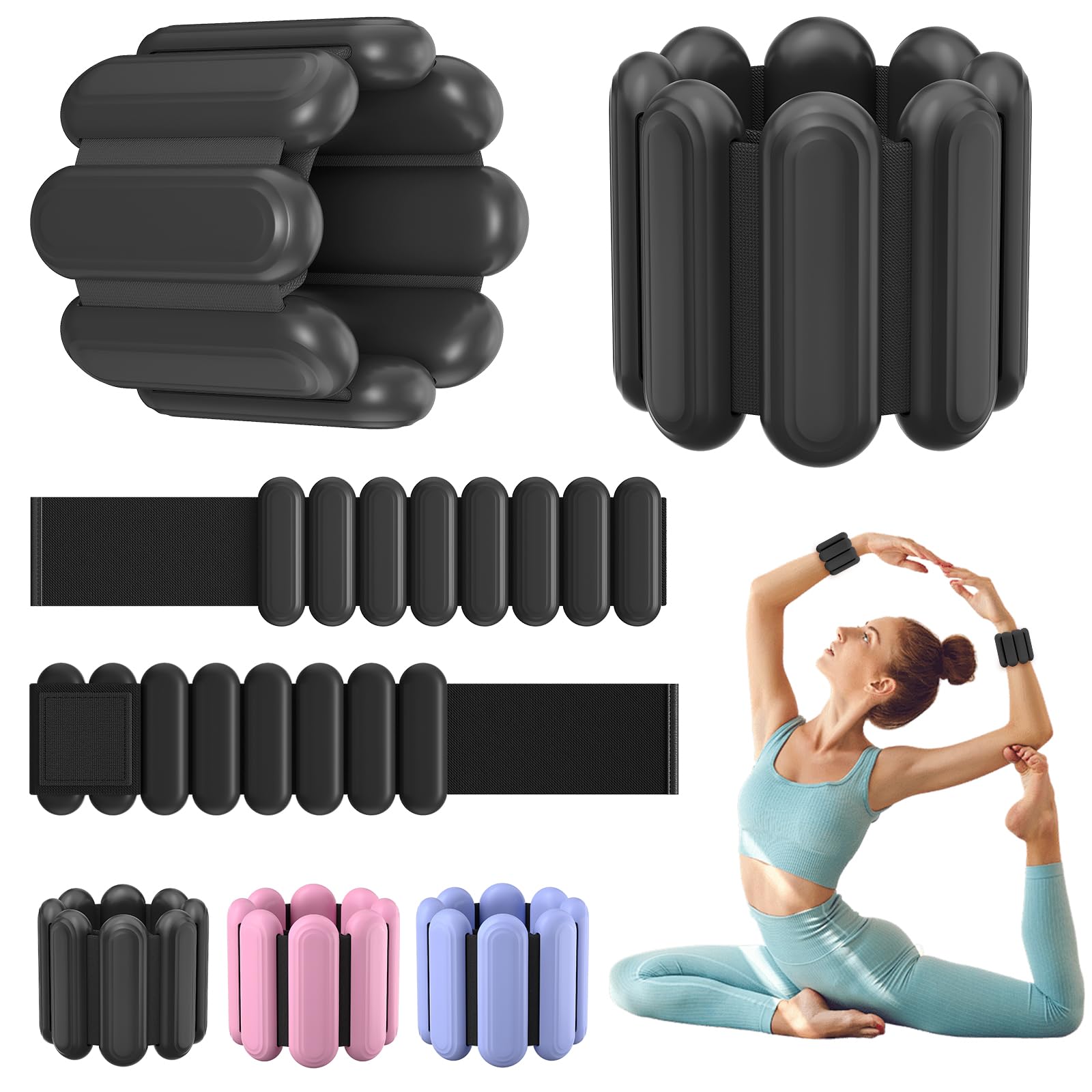 Wrist & Ankle Weights for Women, Wearable Strong Arm & Leg Weights Set of 2(1Lbs Each), Adjustable Ankle Weights for Walking, Yoga, Dance, Barre,Gym,Exercise,Pilates,Walking Running (Black) โ image 1