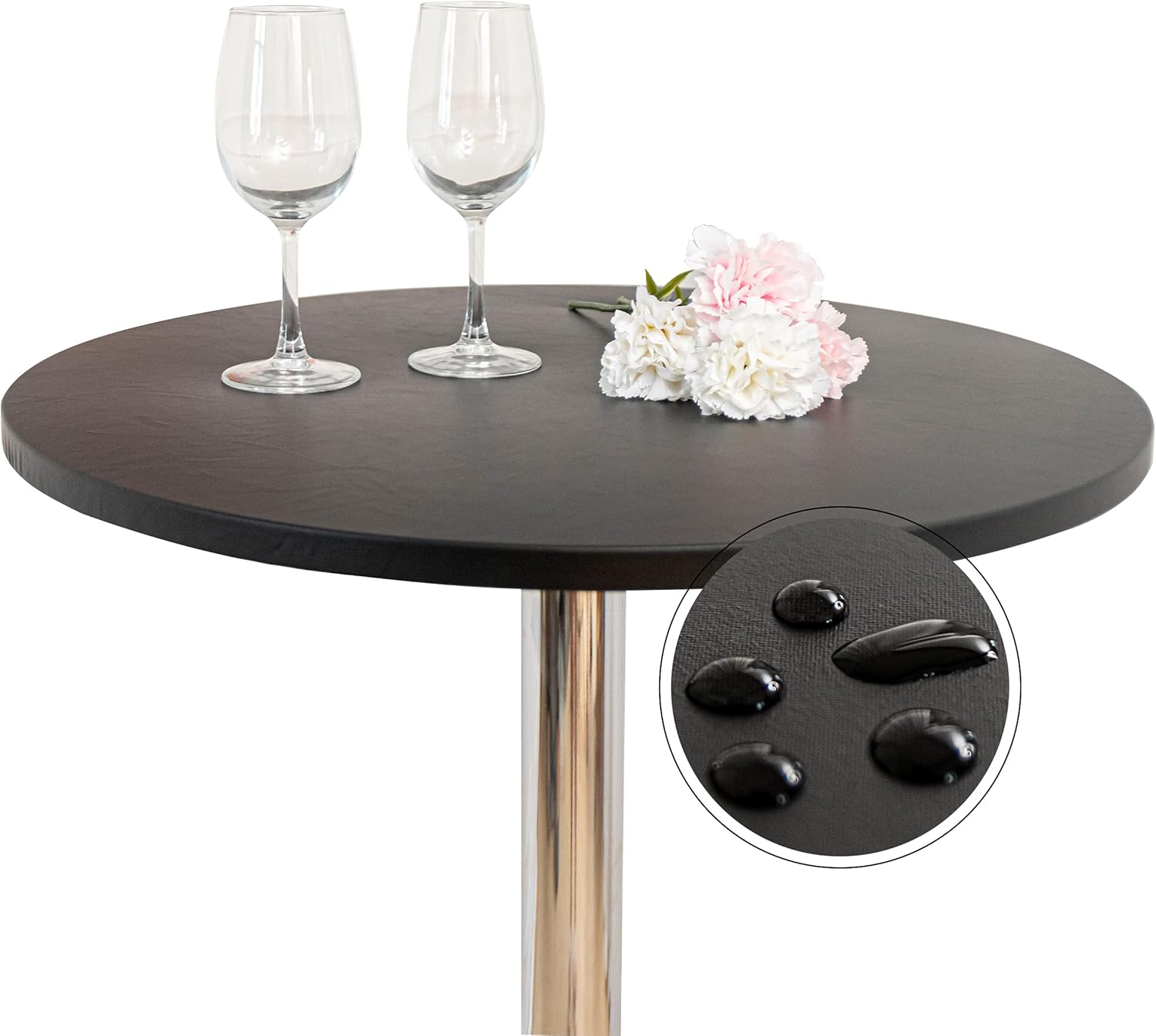 2 Pack 24 Inch Waterproof Cocktail Table Topper Cap Fitted Round Tablecloth Stretch Spandex Cover Black