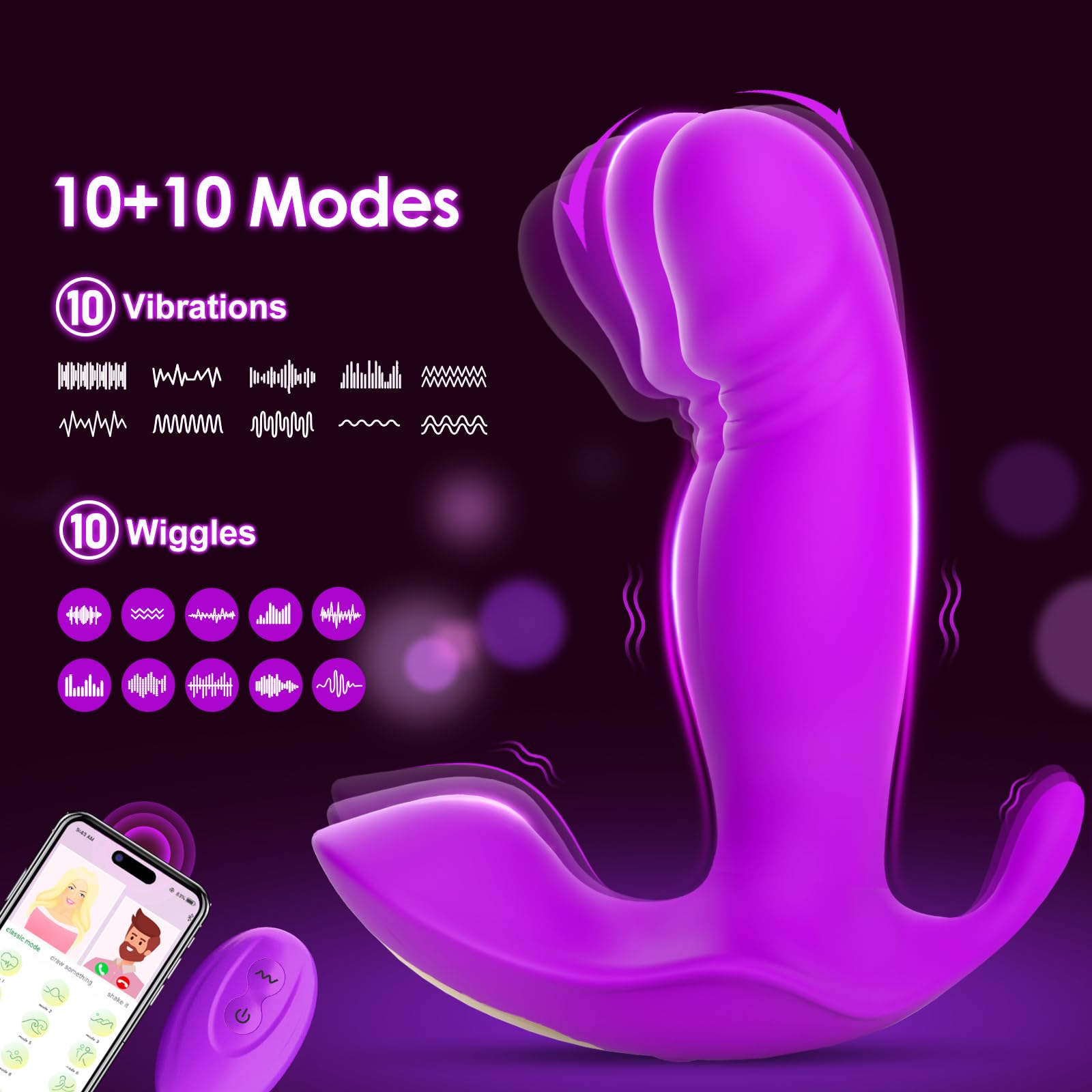 Sex Toy G Spot Vibrator Dildo -Wearable App Remote Control Panty Vibrators with 10 Quickly Wiggling & Vibrating Modes Anal Sex Toys Clitoral Nipple Stimulator for Female or Couples: Purple Vibrator