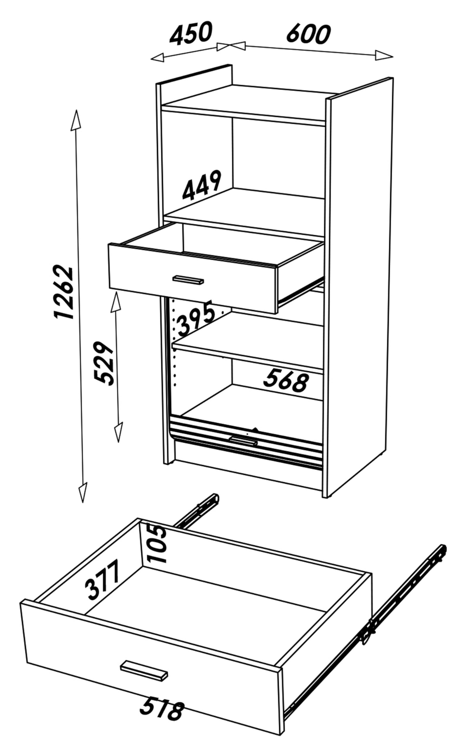 SIMMOB Meuble de Rangement de Cuisine pour Micro-Ondes et Four avec tiroir, chêne, L.60 cm x HT. 127 cm x P. 45 cm