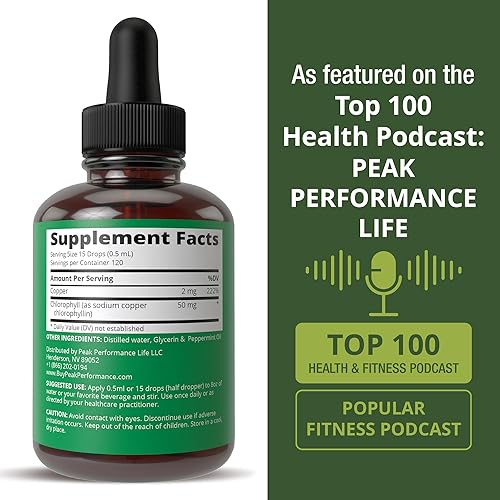 Miniatura 6 de Gotas de líquido de clorofila de Peak Performance, de EE.UU. Vegano, extracto sin OMG de hojas de mora ricas, con cobre para una alta estabilidad.