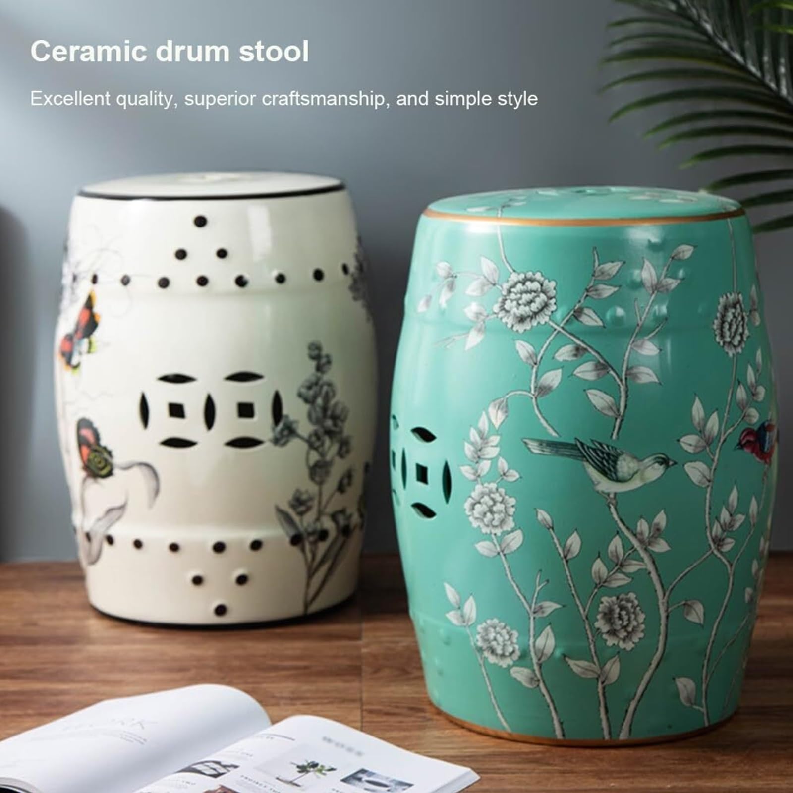 Ręcznie robiony ceramiczny stołek bębnowy, wydrążone malowane rzemiosło, dekoracyjny stołek w stylu chińskim do ogrodu, sypialni, na taras, podwórko