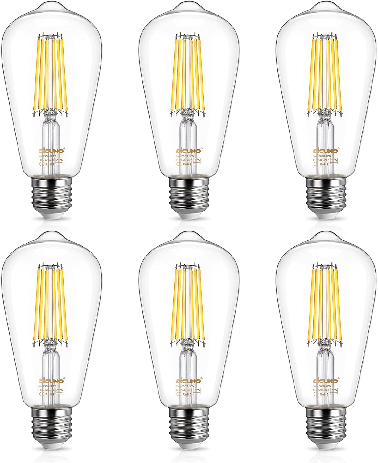 Soft White LED Vintage Filament Bulbs, Pack of 6
