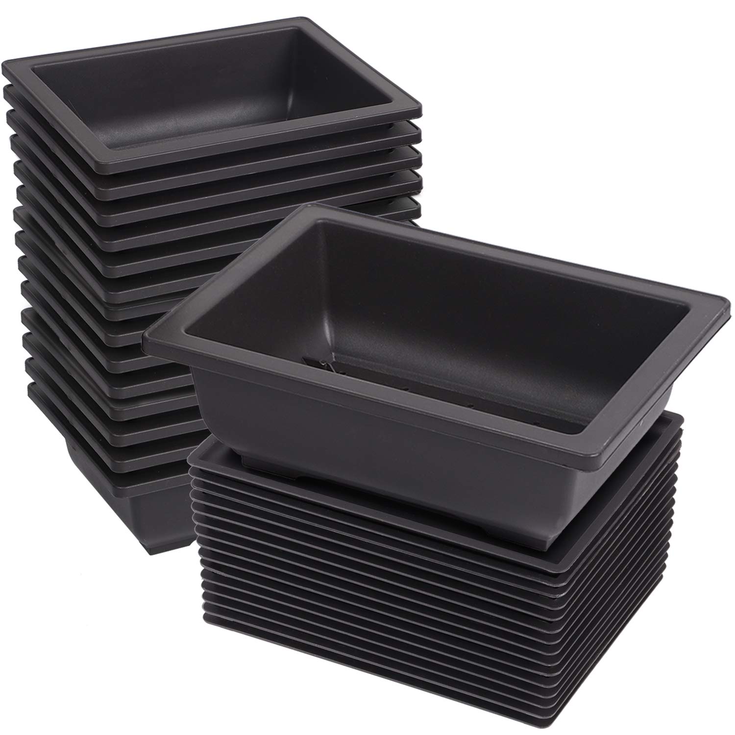 KINJOEK 15 PCS 6.5 Inch Plastic Bonsai Training Pots with Drainage Trays, Rectangular Plant Bonsai Tree Pot, Flower Succulent Growing Seedling Pot Container Planter for Garden Indoor Home Decorative