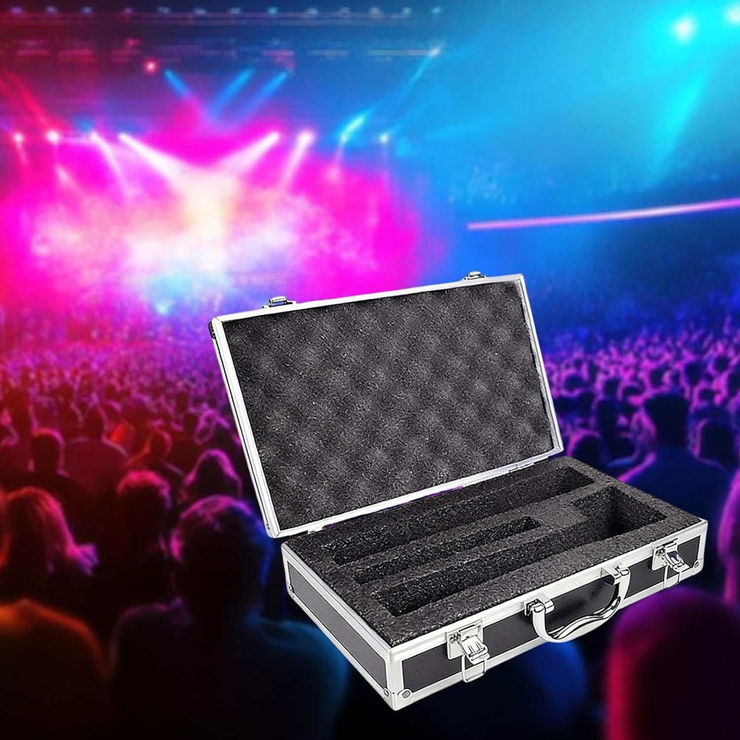 Cordless Microphone Case Protection Box Portable Professional Aluminum Hard Case Organizer, Black