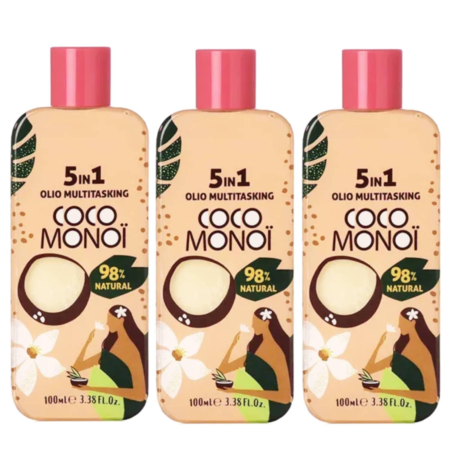 Oil 5in1 Viso Corpo e Capelli – Nutriente e Idratante con Ingredienti Naturali, Oil Multifunzione al Profumo di Cocco e Fiori di Tiarè 100 ml (3 Unità)