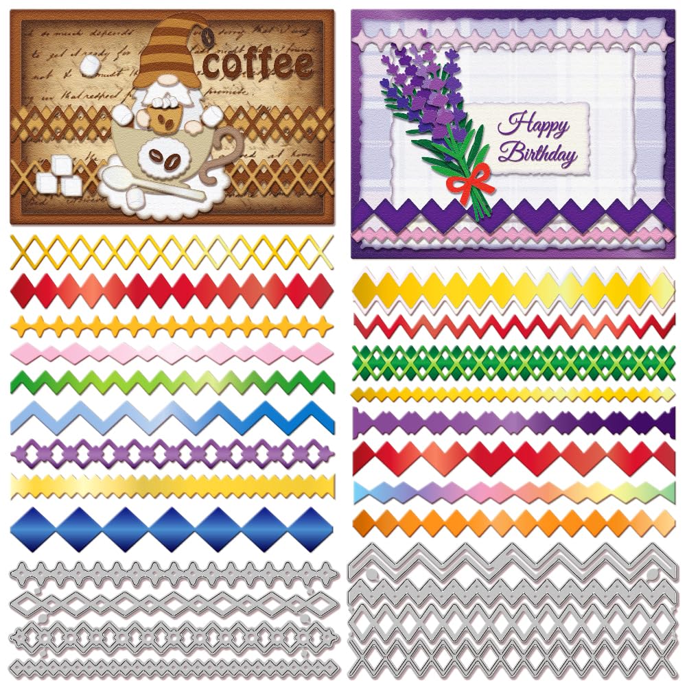 GLOBLELAND Diamond Border Metal Die Cuts Wavy Frame Metal Cutting Die Edge Border Background Cutting Dies for DIY Scrapbooking Photo Album Decorative Embossing Paper Card 6inch