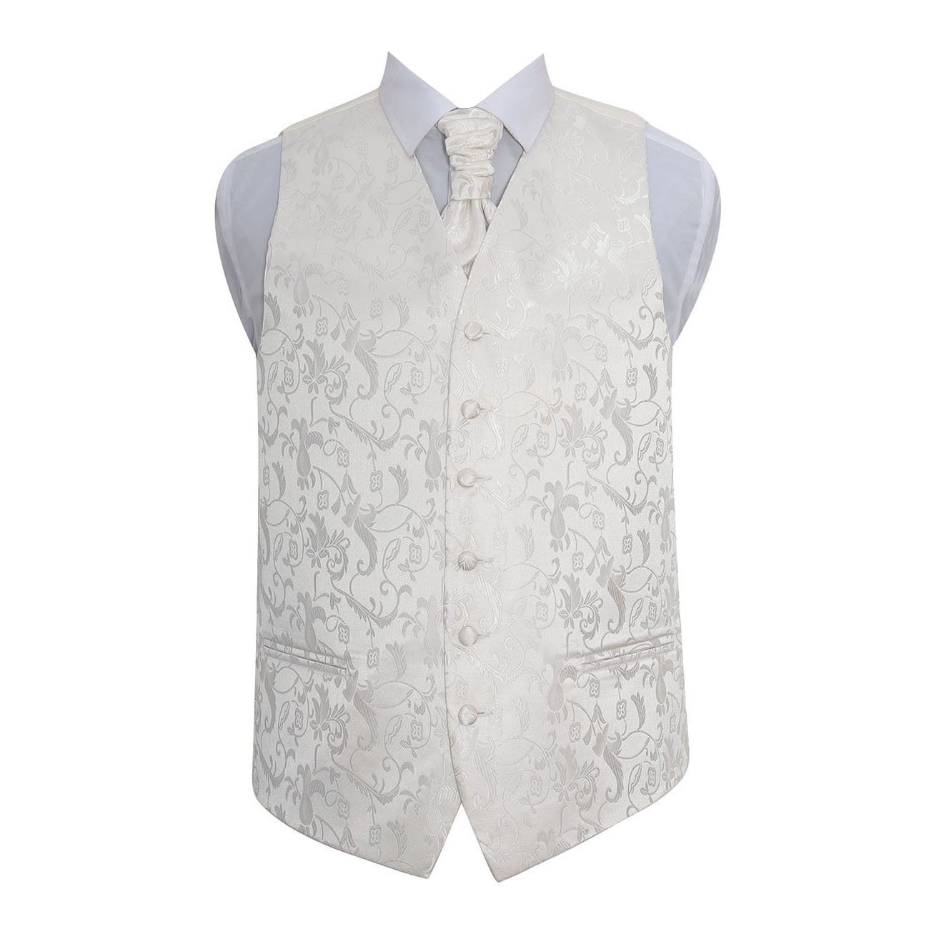 DQT Woven Floral Passion Wedding Waistcoat & Scrunchie Cravat Set for Men