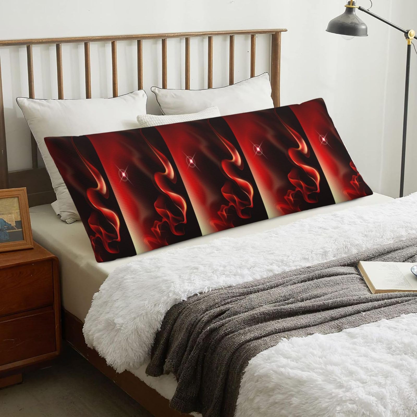 Red Flame Printed, Body Pillow Cover with Zipper,Long Body Pillowcase 20 x 60 in