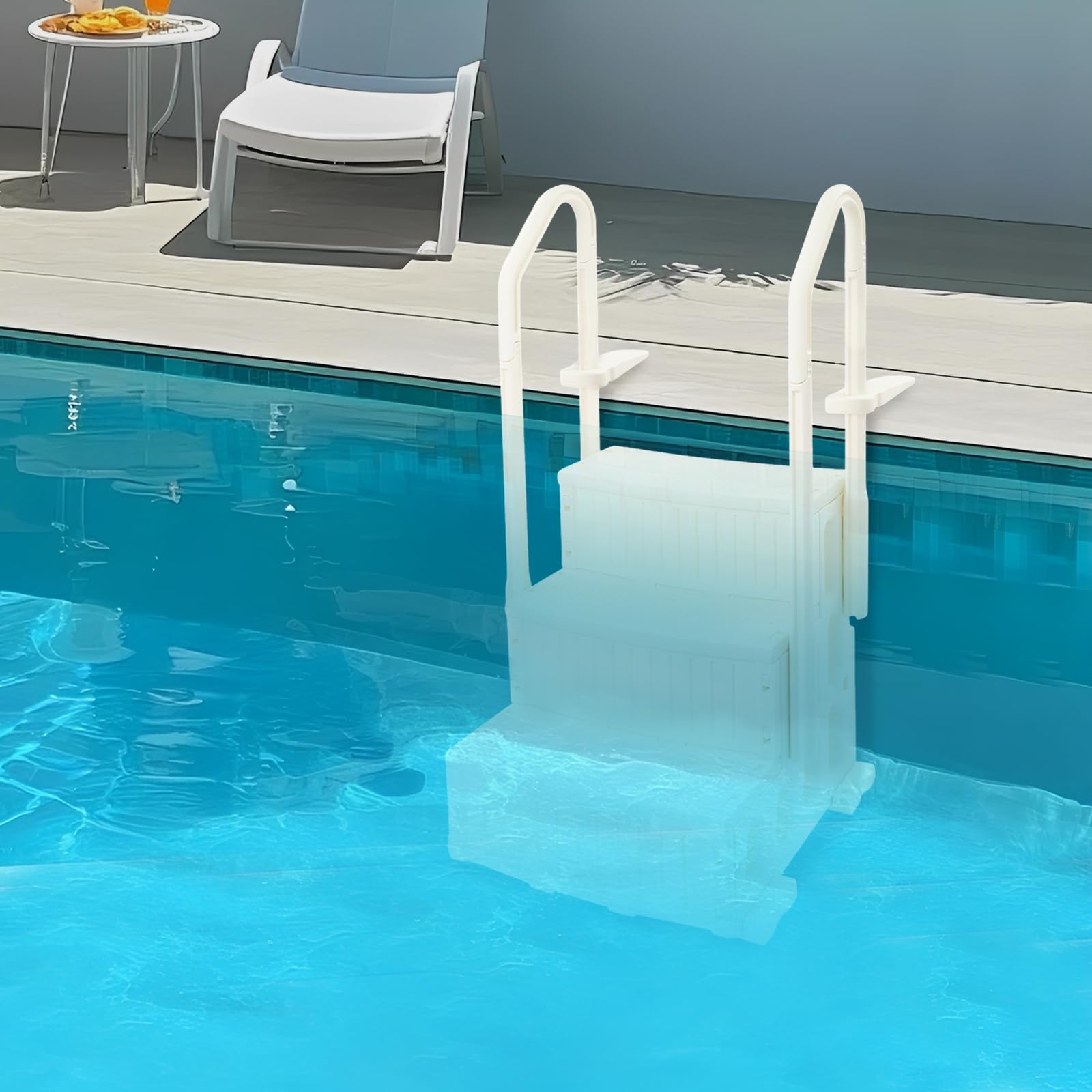 rutschfeste Poolleiter Kunststoff-Pooltreppe mit Handläufen, 3 rutschfesten Stufen, Whirlpoolstufe 181.44 kg Tragkraft, Schwimmbadtreppe für Einbaupools, Terrasse, Haus, Innen, Außen