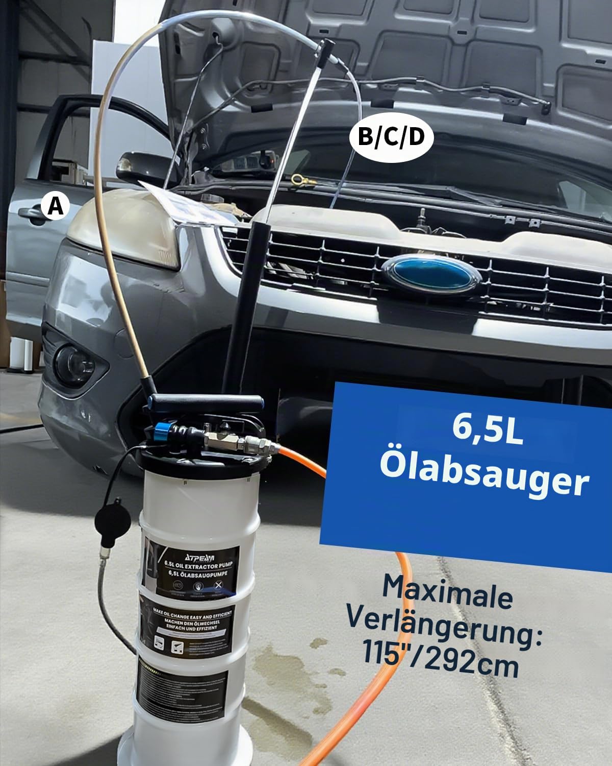ATPEAM 6,5L Vakuum Ölabsaugpumpe, Manuell/Pneumatisch Ölabsaugpumpe für Auto, Ölpumpe für Motoröl, Getriebeöl und Bremsflüssigkeit