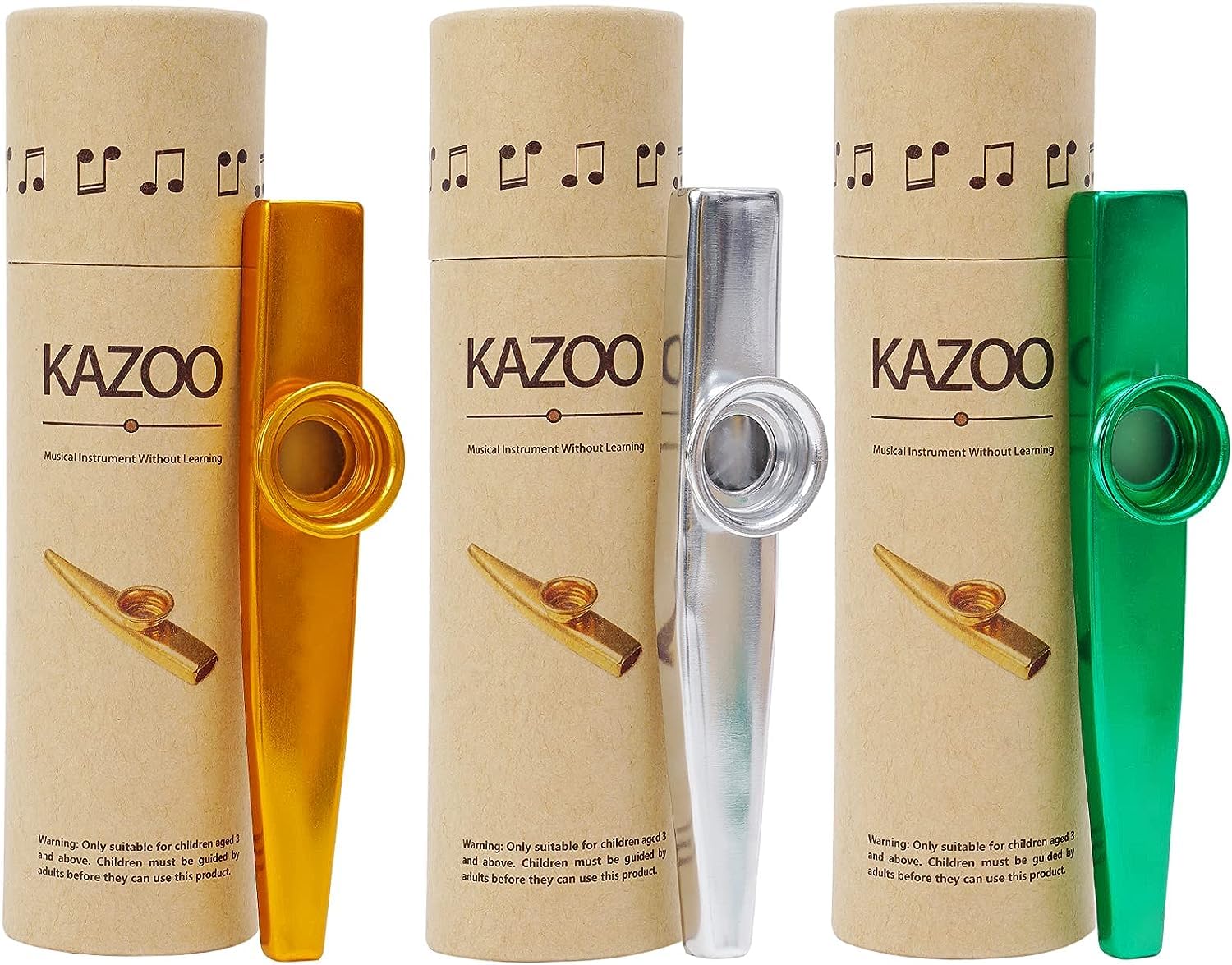 VASADIGITAL 3Pcs Kazoo Musical Instrument With 15 Pcs Diaphragm with 3 Gift Box (Gold Silver & Green)