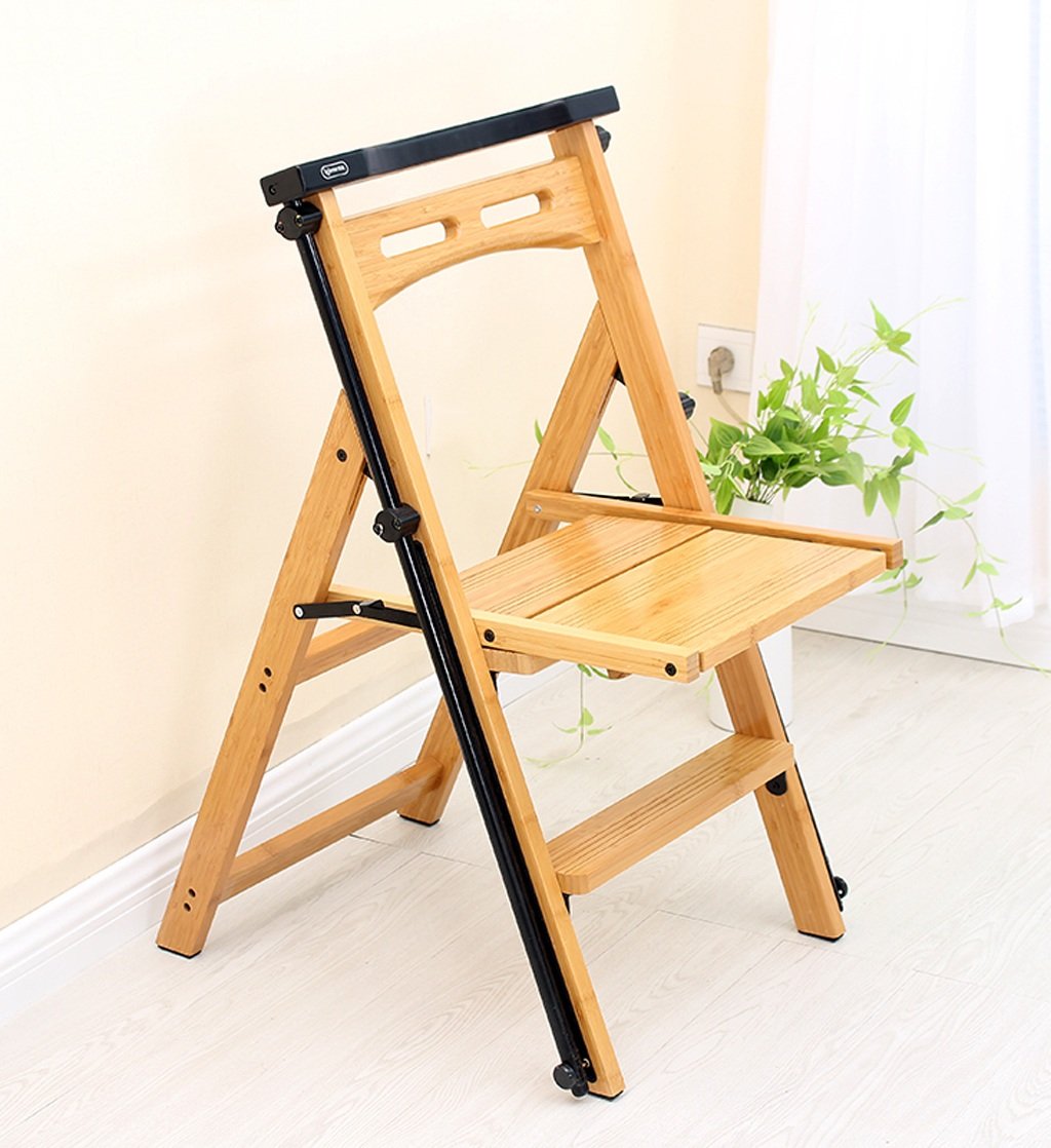 Chaise échelle pliante en bambou DASHADAO avec dossier et tabouret haut