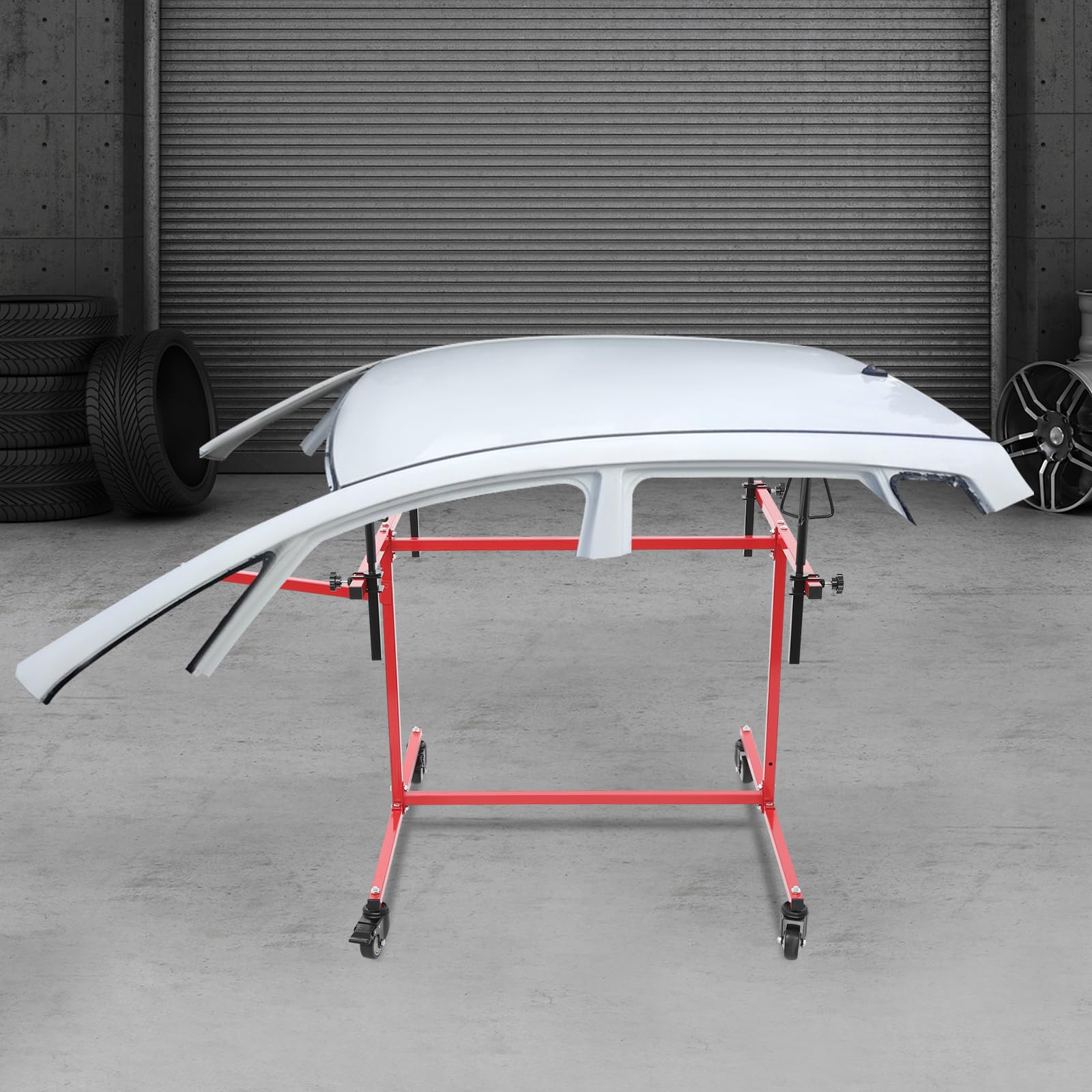 Felgenlackierständer Fahrbarer | Felgenlackierbock | 360° Drehbarer Lackierständer auf Rädern | Lackierständer für 4 Felgen zum Reparieren, Vorbereiten, Lackieren von Felgen und Karosserieteilen (Rot)
