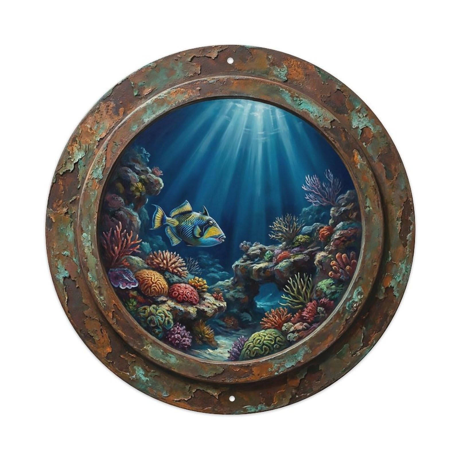 Vintage Porthole Triggerfish Reef Ship Window Undersea Deep Sea 1 Metal Tin Sign