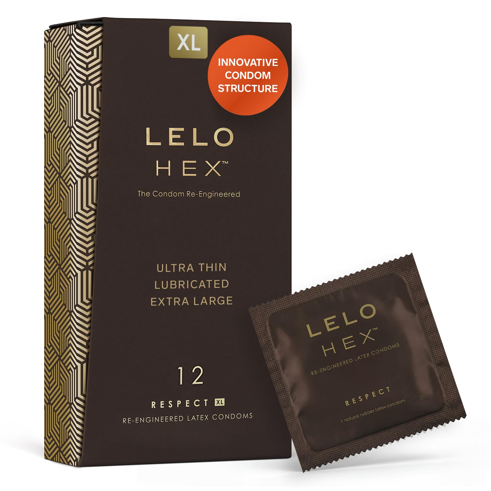 LELO HEX Respect XL - Extra Large Condoms, Increased Strength, 12 Pack