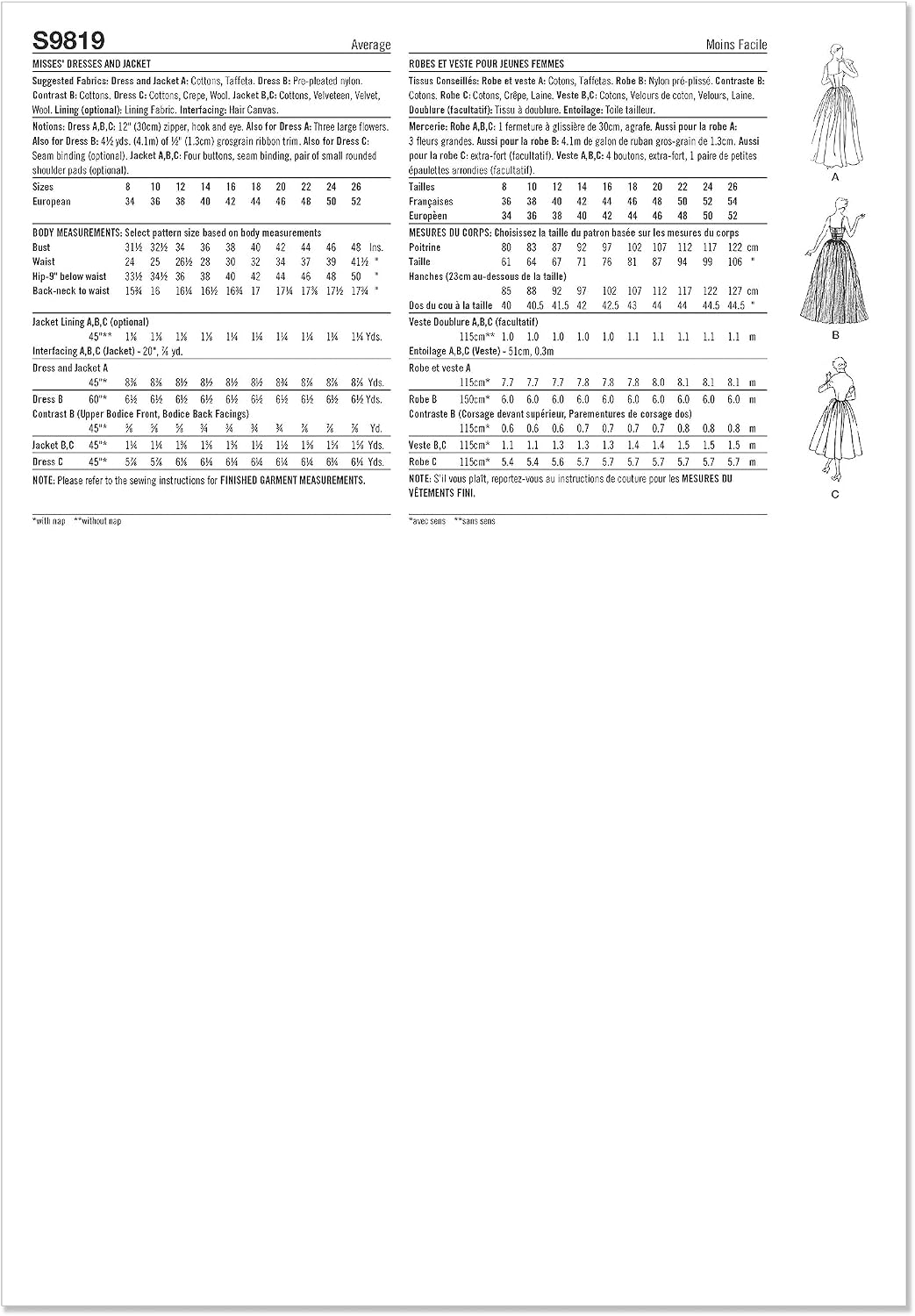 Simplicity Misses' Vintage 1950's One Piece Dresses and Jacket Sewing Pattern Kit, Design Code S9819, Sizes 8-10-12-14-16