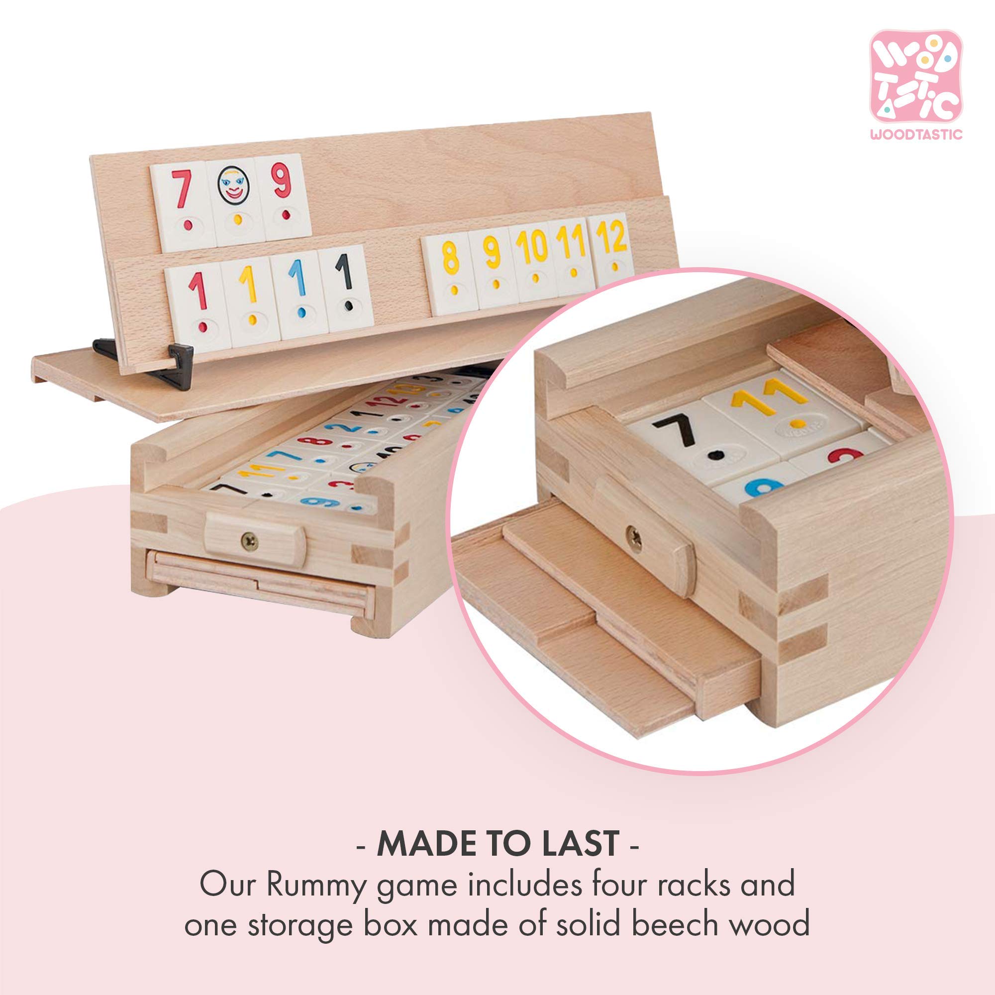Gioco di Rummy in Legno: Un gioco da Tavolo di alta Qualità Realizzato in Legno Massiccio di Faggio