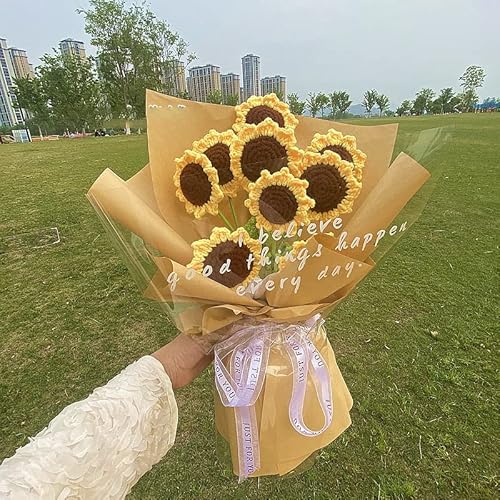 Crochet Flowers, 1 Pcs Knitted Artificial Wool Sunflowers For Father's Day Girl Gift Wedding Bouquet Anniversary Women's Day Mother's Day And Home Wedding Birthday Party Graduation Ceremony New Home #TOP5