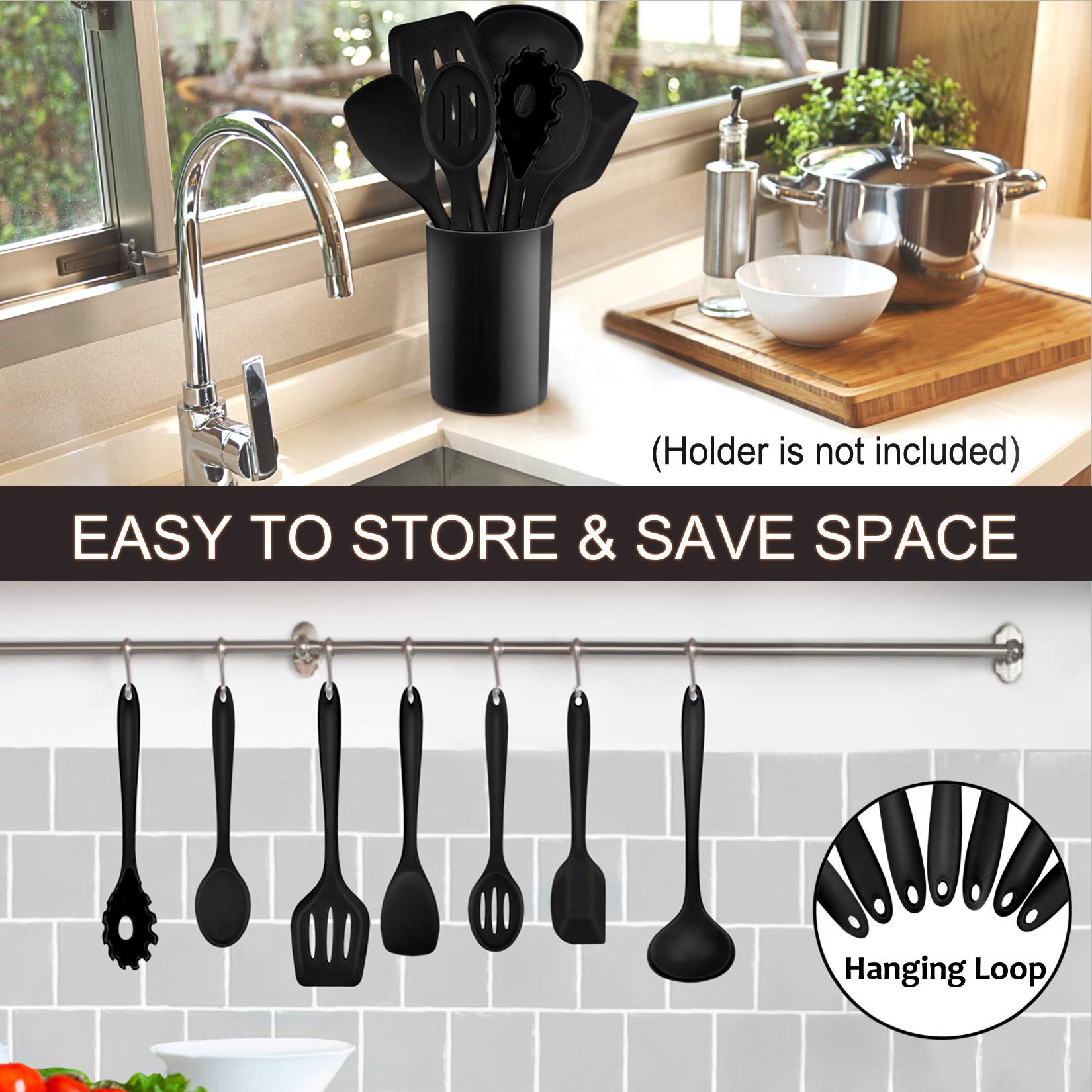 P&P CHEF - Juego de 7 utensilios de cocina resistentes al calor para utensilios de cocina antiadherentes, espátula para servir, espátula ranurada, cucharón de sopa, espátula, servidor de pasta,