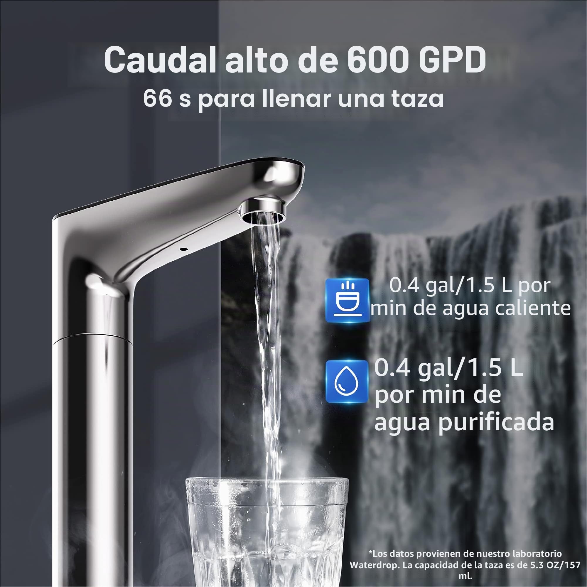 Waterdrop Sistema Dispensador de Agua Caliente Instantánea por Ósmosis Inversa, 600 GPD, sin Tanque, 2:1 Puro a Drenaje, Bajo el Fregadero, Reducción de TDS, Grifo LED Inteligente, WD-K6/WD-KJ600